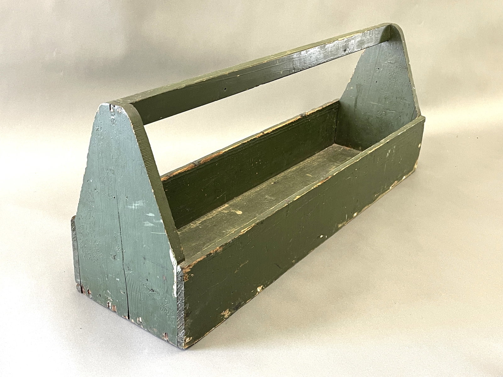 GREEN PAINTED CARRIER: GREEN PAINTED CARRIER, ORIGINAL GREEN PAINT, 30 X 8 X 9