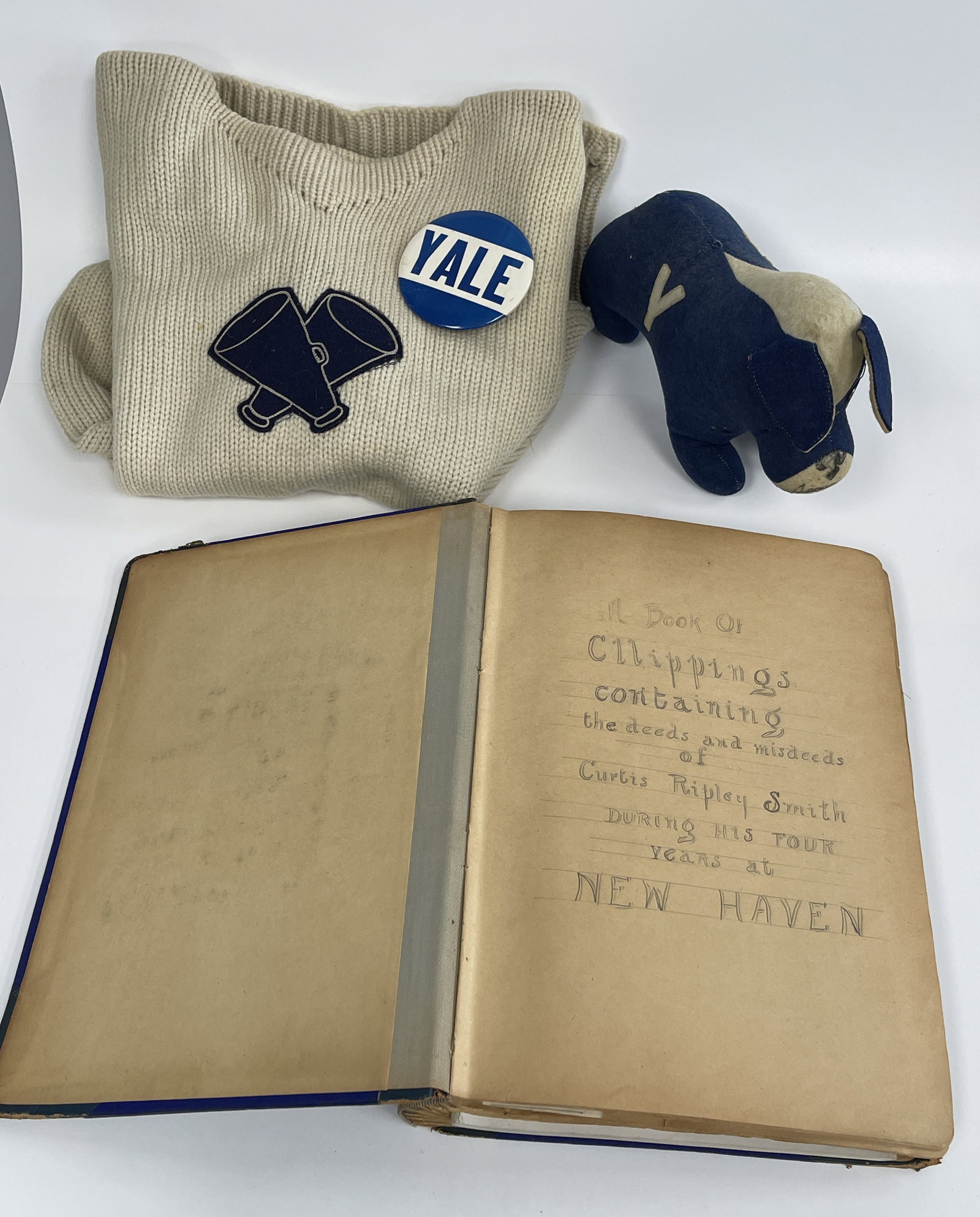 1914-1917 YALE MEMORABILIA: 1914-1917 YALE MEMORABILIA , CHEERLEADER SWEATER,SCRAPBOOK , PIN , BULL DOG