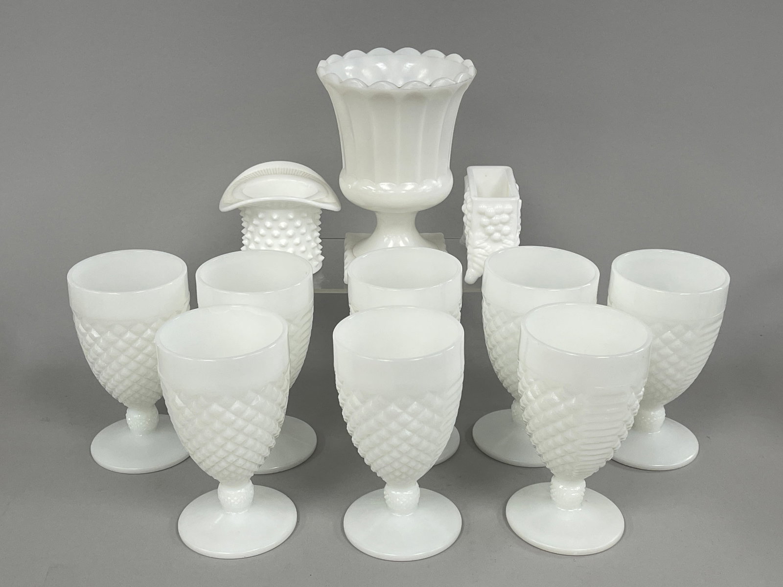 GROUPING OF MILK GLASS 5.5" GOBLETS , 11 PIECES (1 of 2)