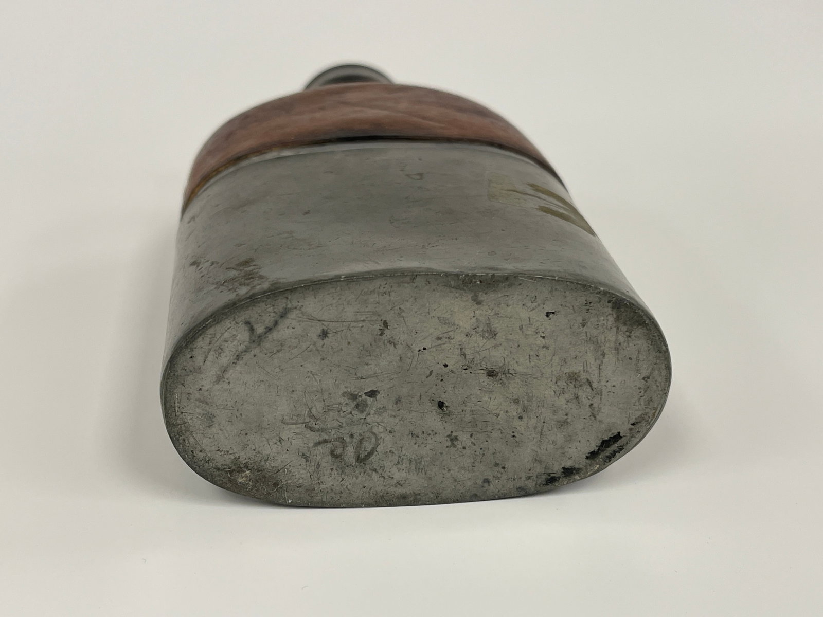 19TH C LEATHER / PEWTER FLASK - 4