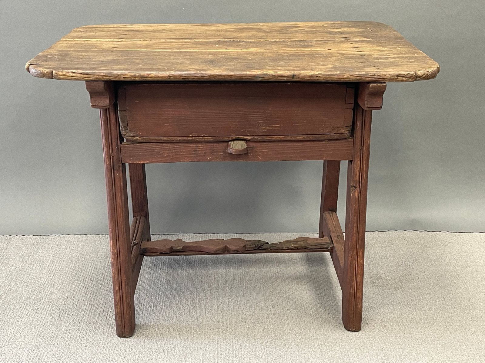 SPLAY LEGGED, RED PAINTED WORK TABLE (1 of 8)