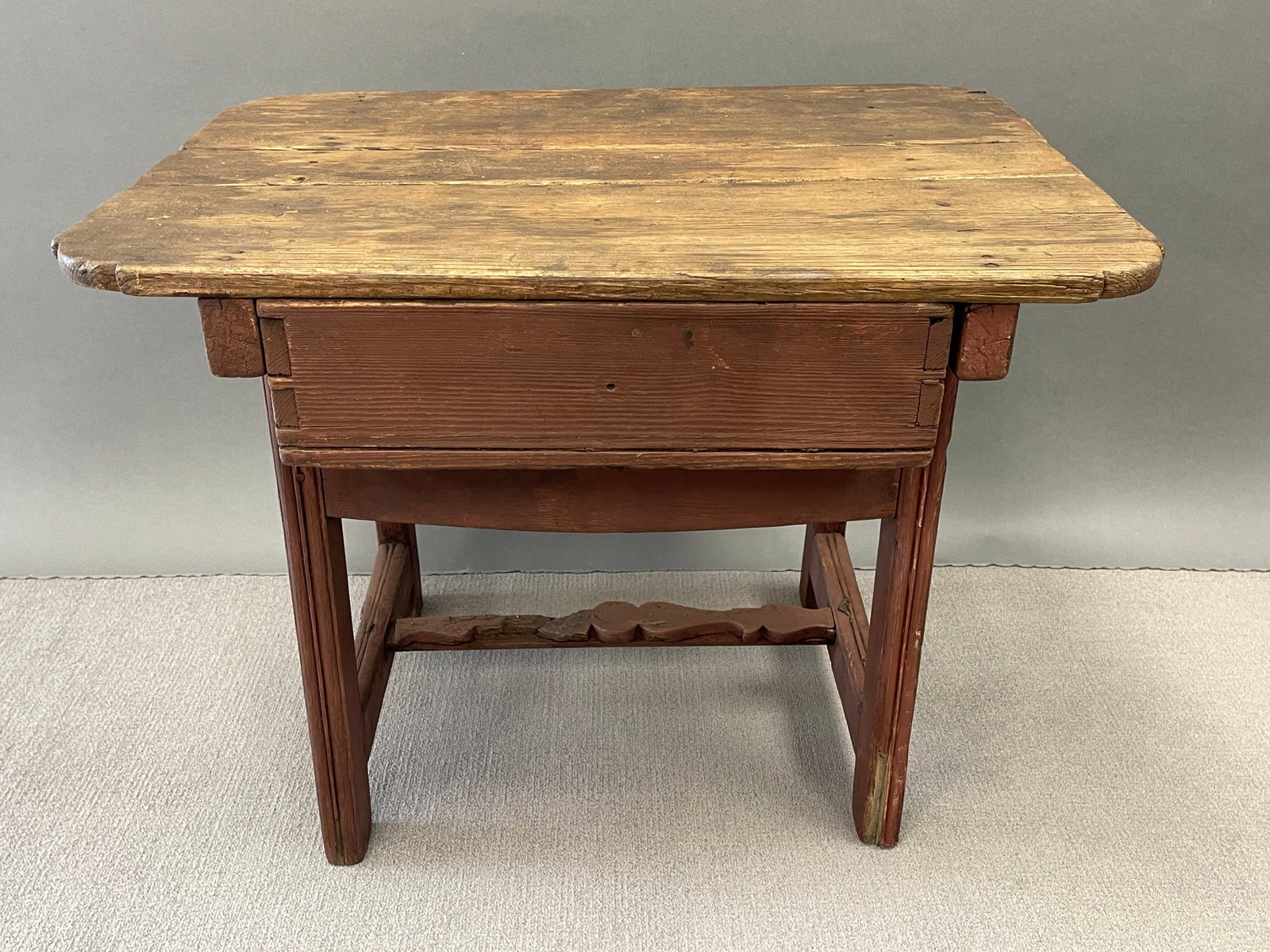 SPLAY LEGGED, RED PAINTED WORK TABLE - 3