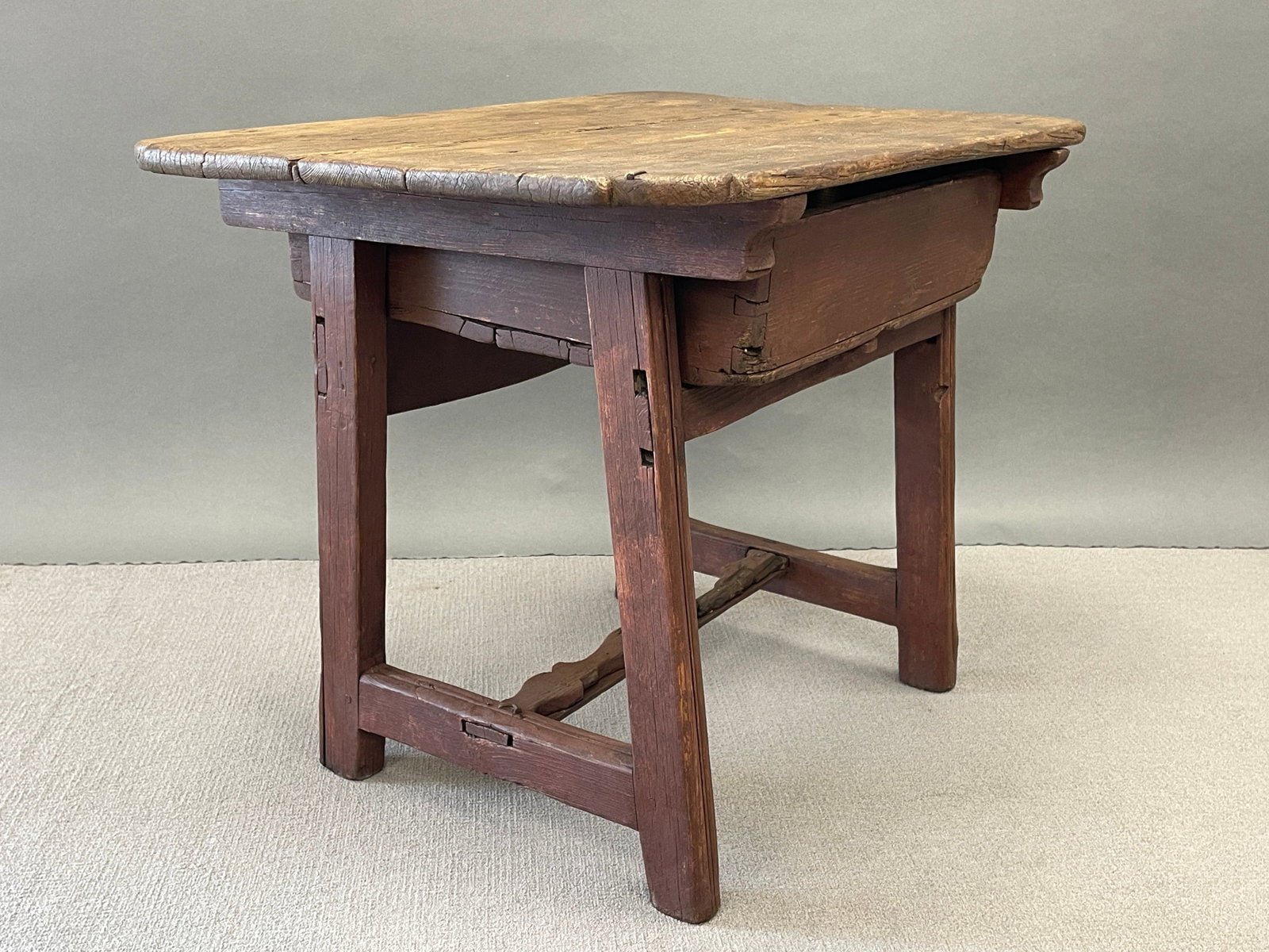 SPLAY LEGGED, RED PAINTED WORK TABLE - 6