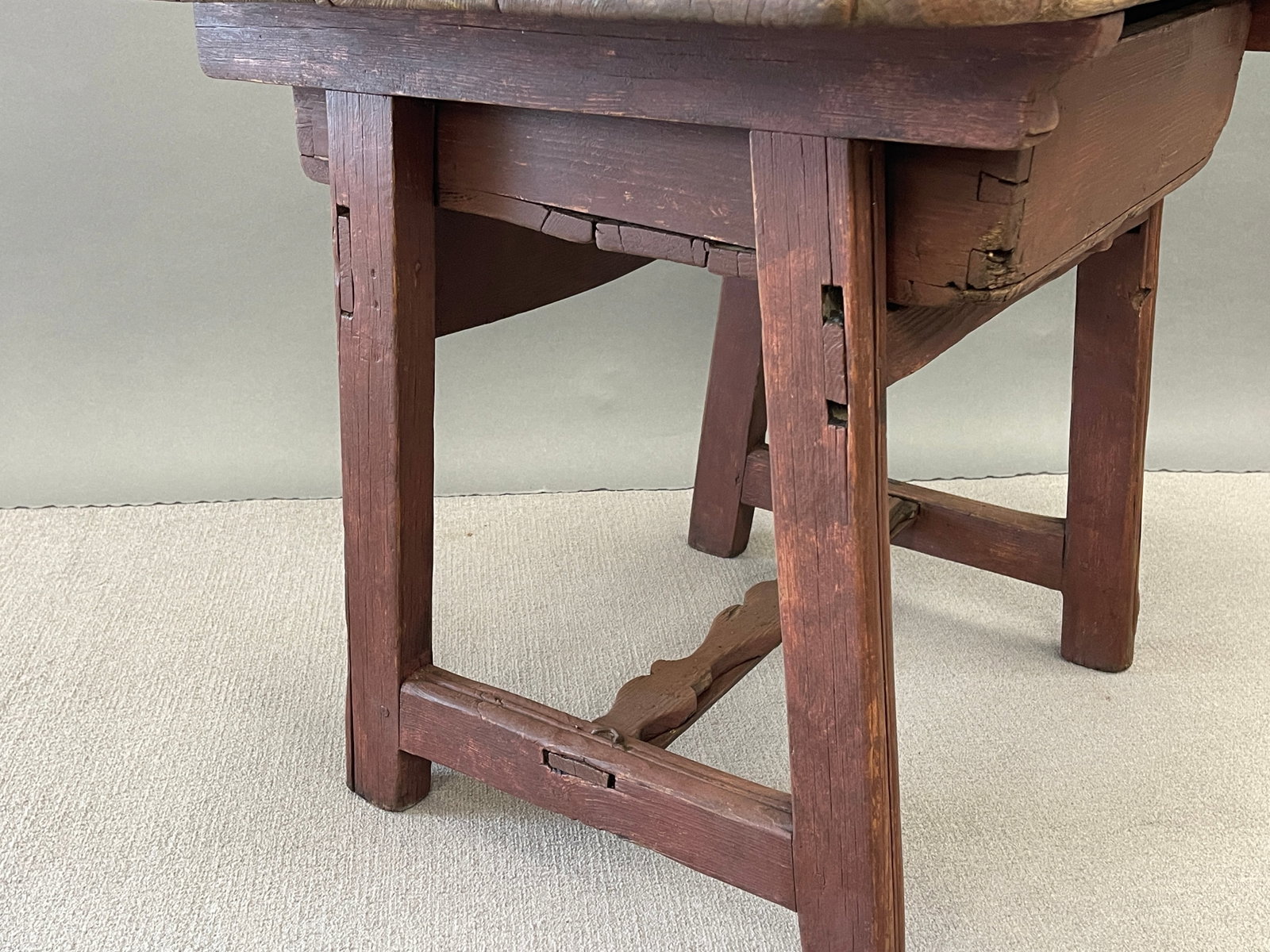 SPLAY LEGGED, RED PAINTED WORK TABLE - 8