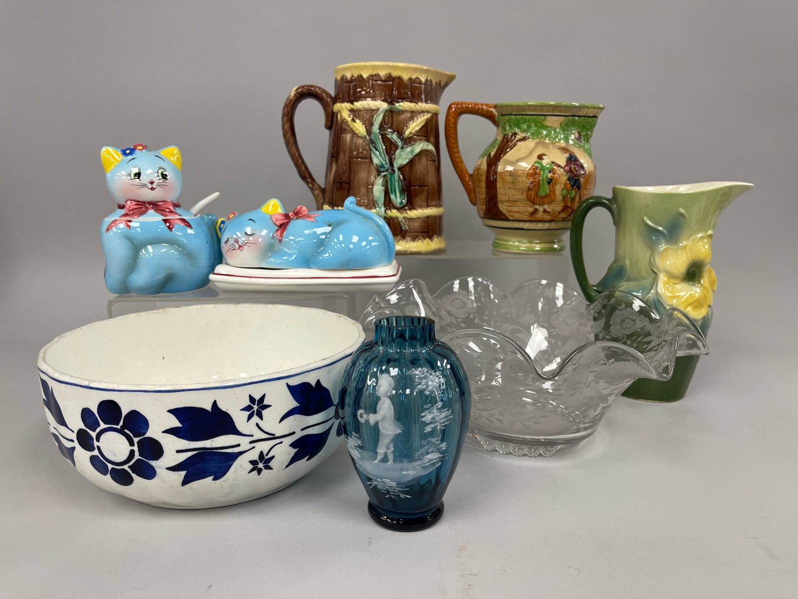 LARGE GROUPING OF POTTERY AND GLASS MARY GREGORY , ROYAL COPLEY , ETC: LARGE GROUPING OF POTTERY AND GLASS MARY GREGORY , ROYAL COPLEY , ETC