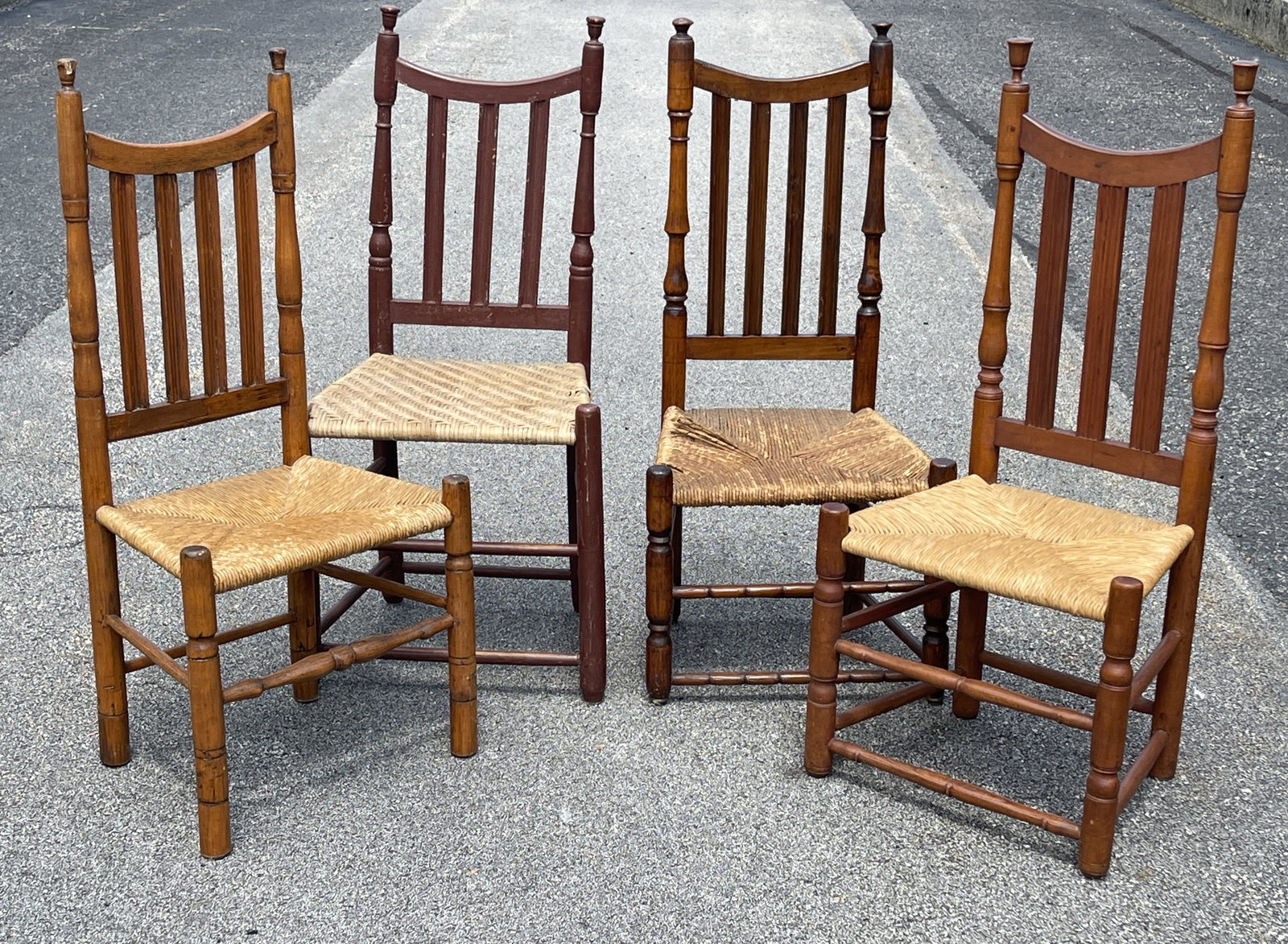 GROUPING OF FOUR BANISTER BACK CHAIRS: GROUPING OF FOUR BANISTER BACK CHAIRS, 42 X 16, 42 X 18