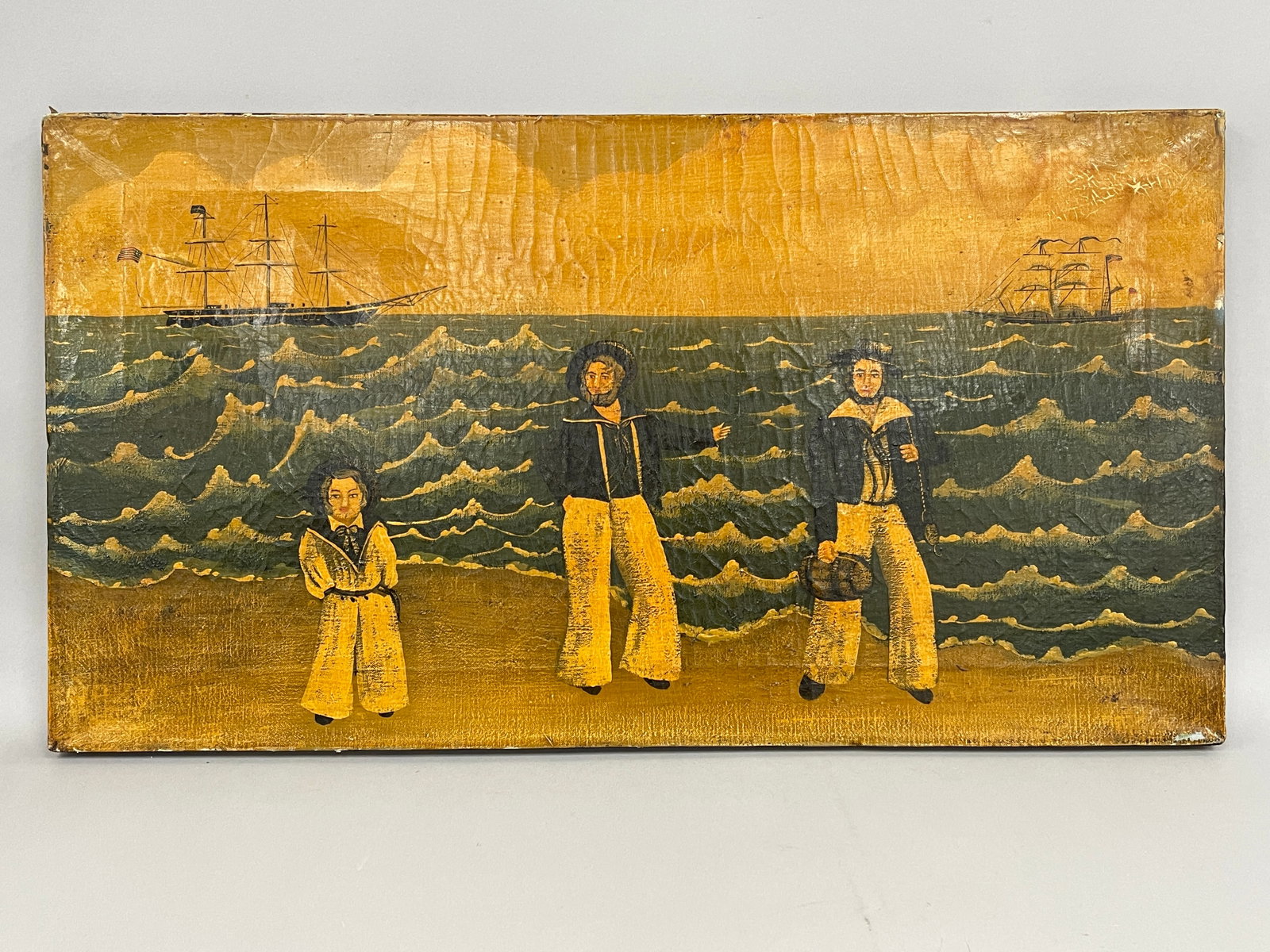 PAINTING, 3 SAILORS AT SHORE (1 of 4)