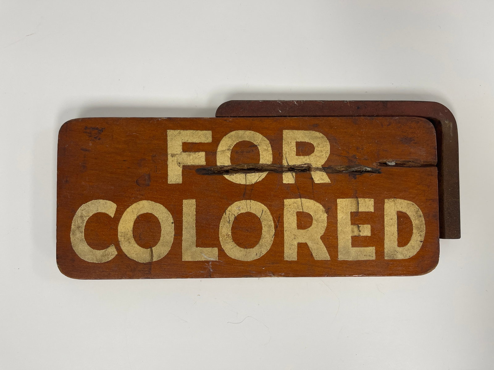 SEGREGATION SIGN: SEGREGATION SIGN ORIGINAL PAINT, DOUBLE SIDED, PINE WITH ORIGINAL IRON BRACKET, MID – LATE 19TH C,