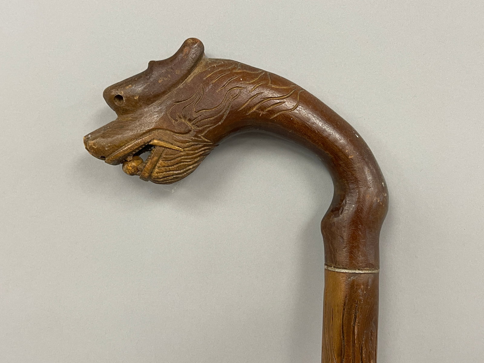 SERPENT WALKING STICK: SERPENT WALKING STICK HARDWOOD, 19TH C, ORIGINAL SURFACES, CARVED SHAFT, SIGNED “COON”?, EXCELLENT CONDITION.
