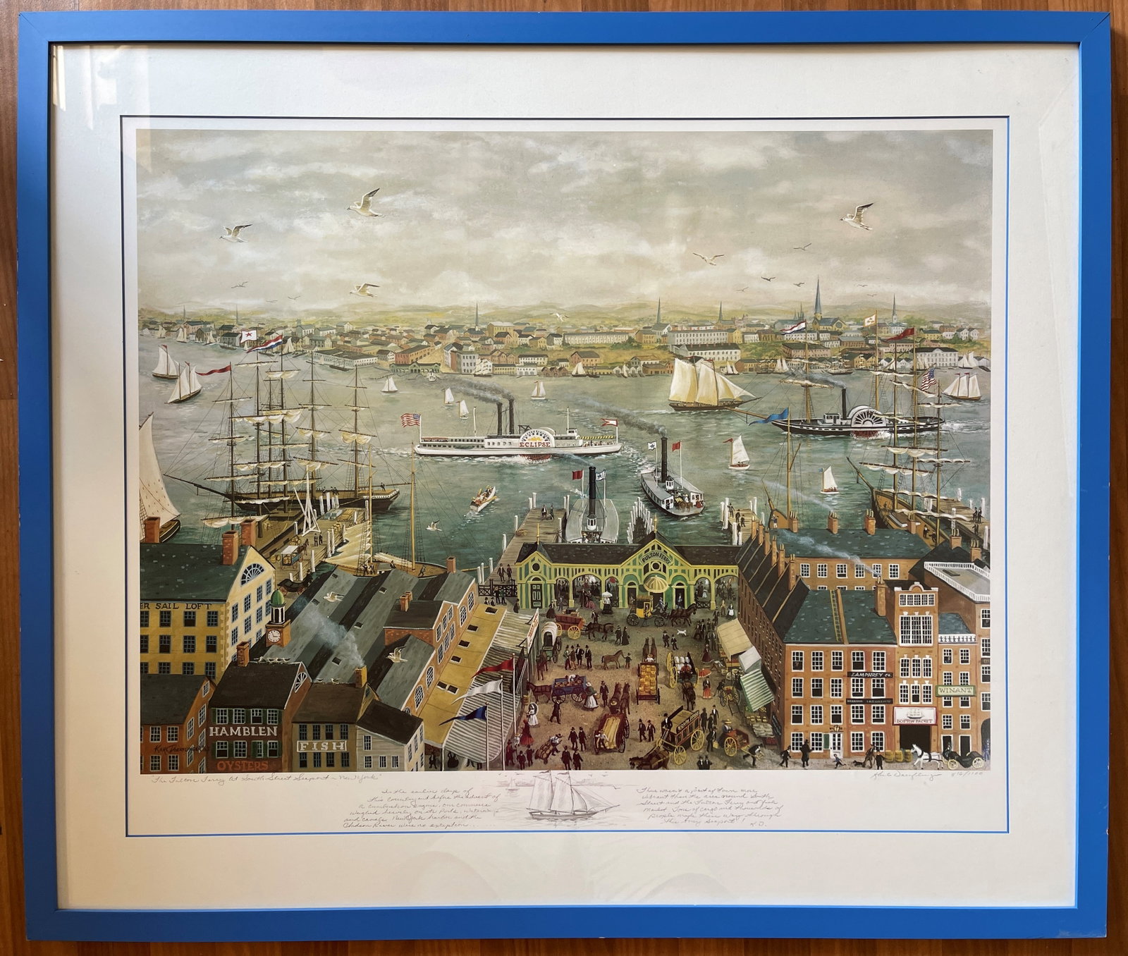 BUSY HARBOR SCENE LITHOGRAPH (1 of 5)