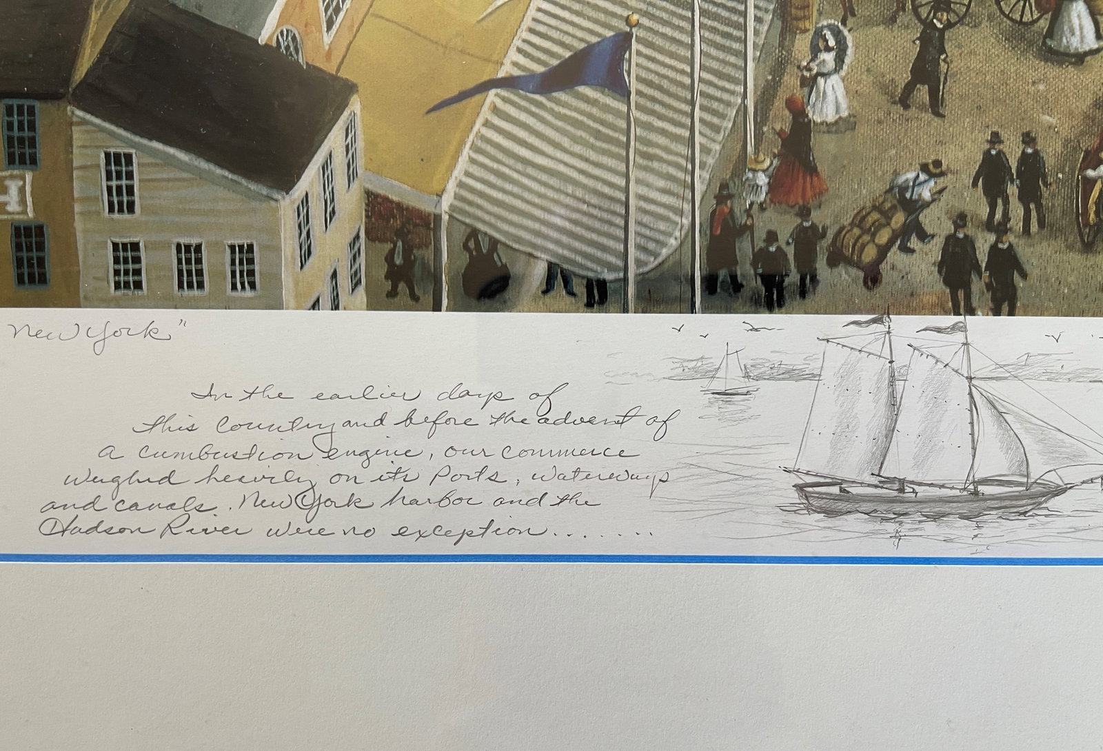 BUSY HARBOR SCENE LITHOGRAPH - 3