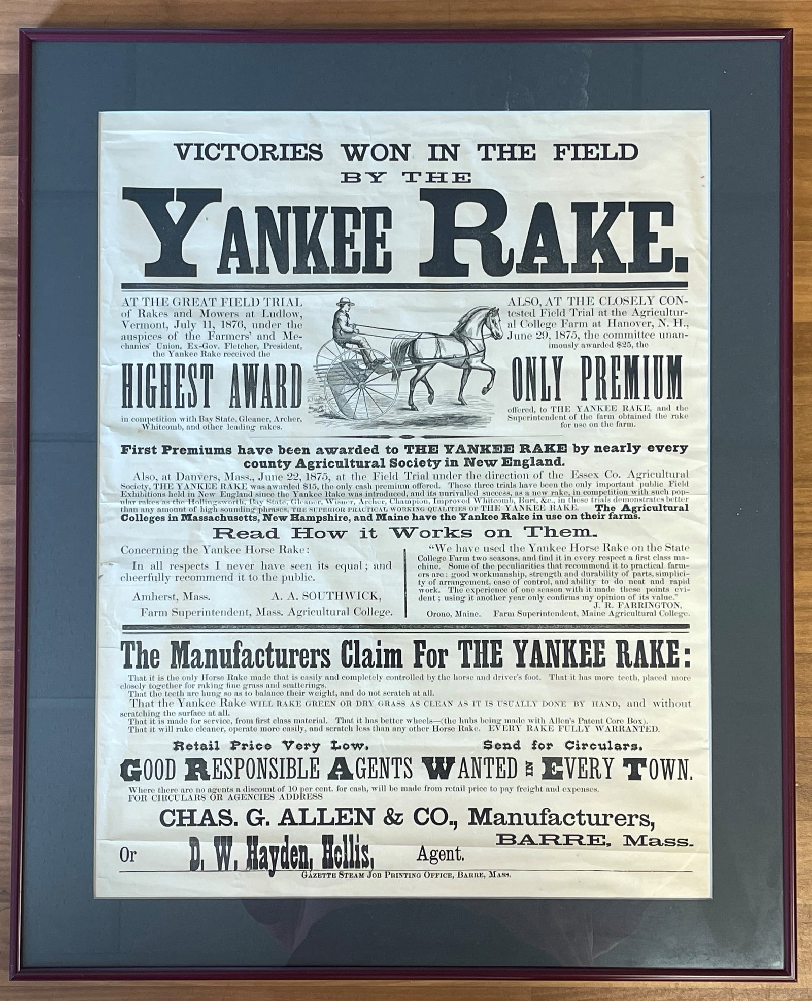 YANKEE RAKE BROADSIDE: YANKEE RAKE BROADSIDE 19TH C, NICE GRAPHICS, MODERN FRAME, EXCELLENT CONDITION.