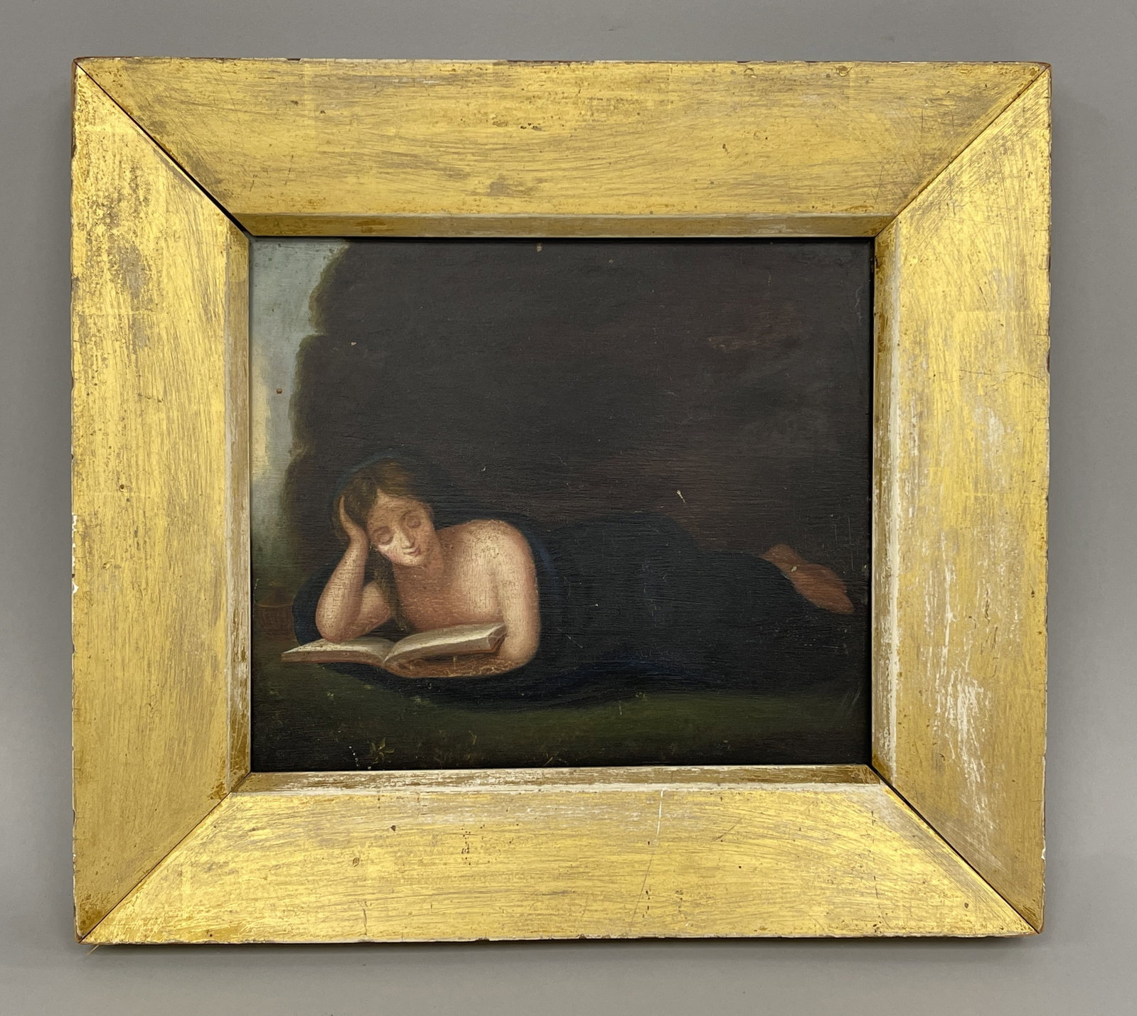MARY MAGDALENE PAINTING: MARY MAGDALENE PAINTING OIL ON PANEL, 19TH C, EXCELLENT CONDITION.