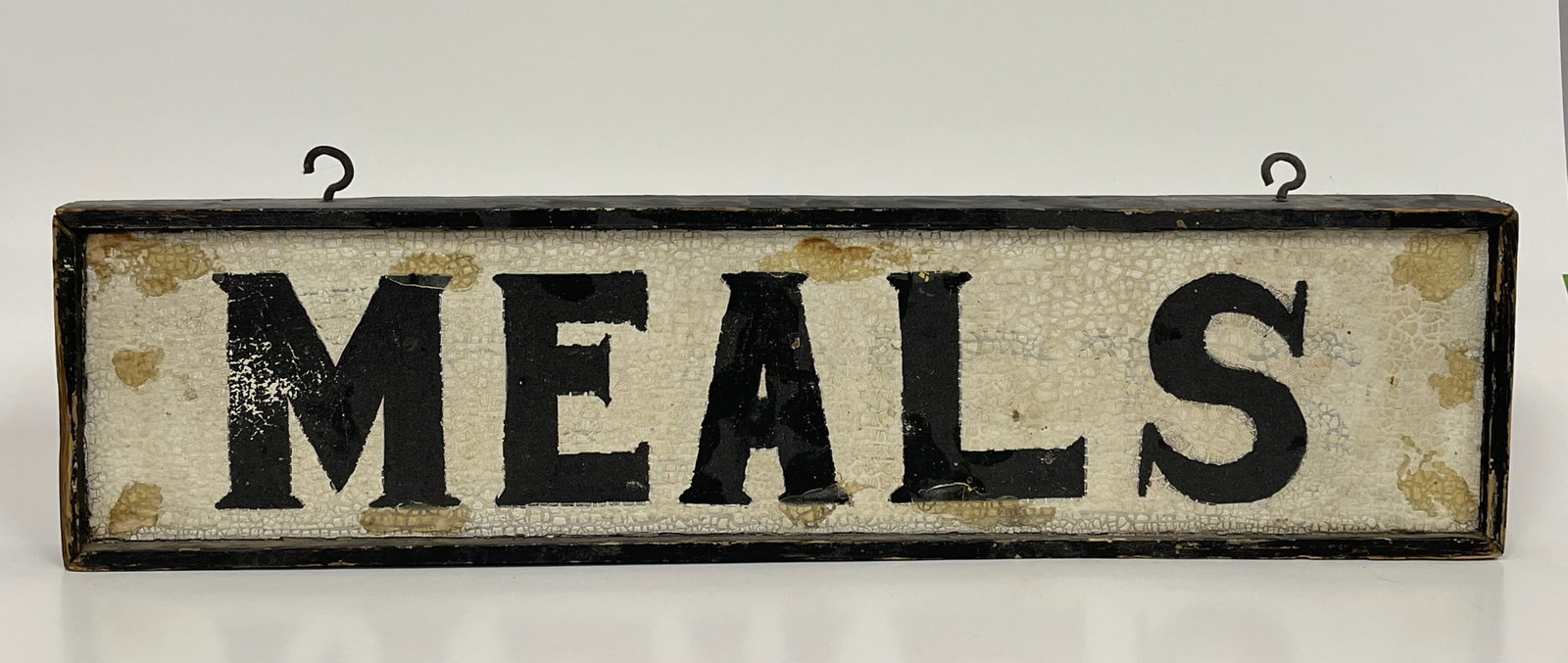 MEALS SIGN: MEALS SIGN 19TH C, PINE, DOUBLE SIDED, GREAT PAINT SURFACES.