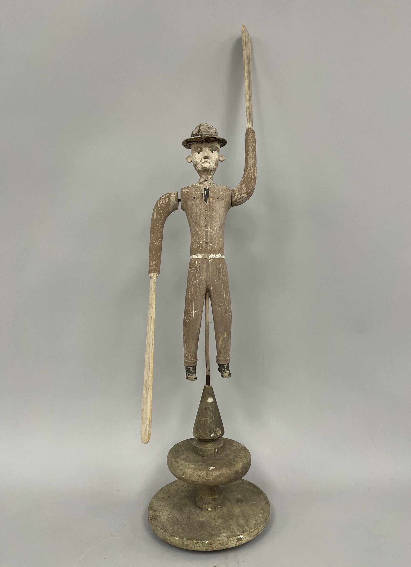 SOLDIER WHIRLIGIG: SOLDIER WHIRLIGIG 19TH C, PINE, WEATHERED ORIGINAL PAINT, EXCELLENT CONDITION.