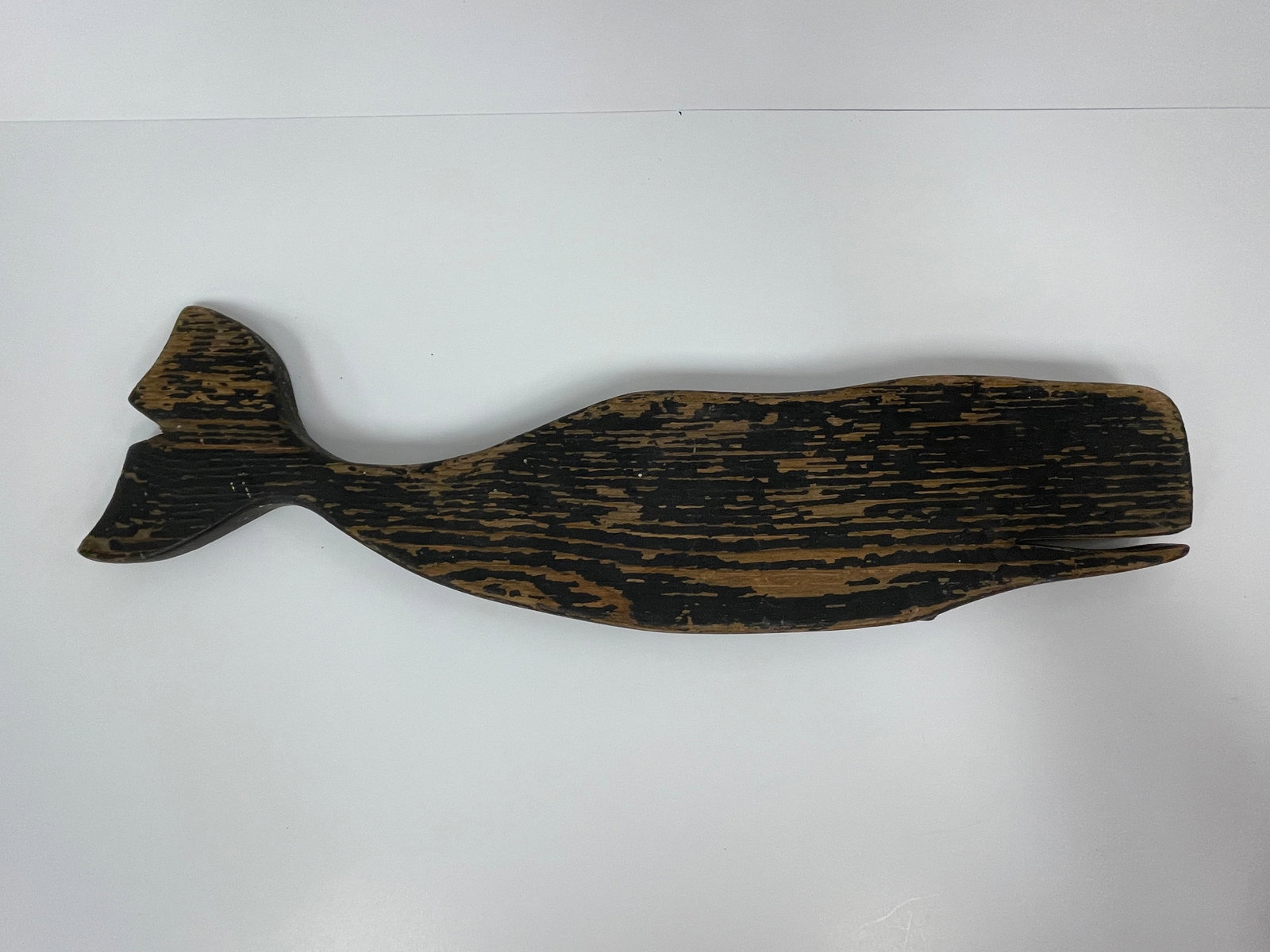 CARVED WHALE WEATHERVANE: CARVED WHALE WEATHERVANE LATE 19TH C, PINE, WEATHERED ORIGINAL PAINT