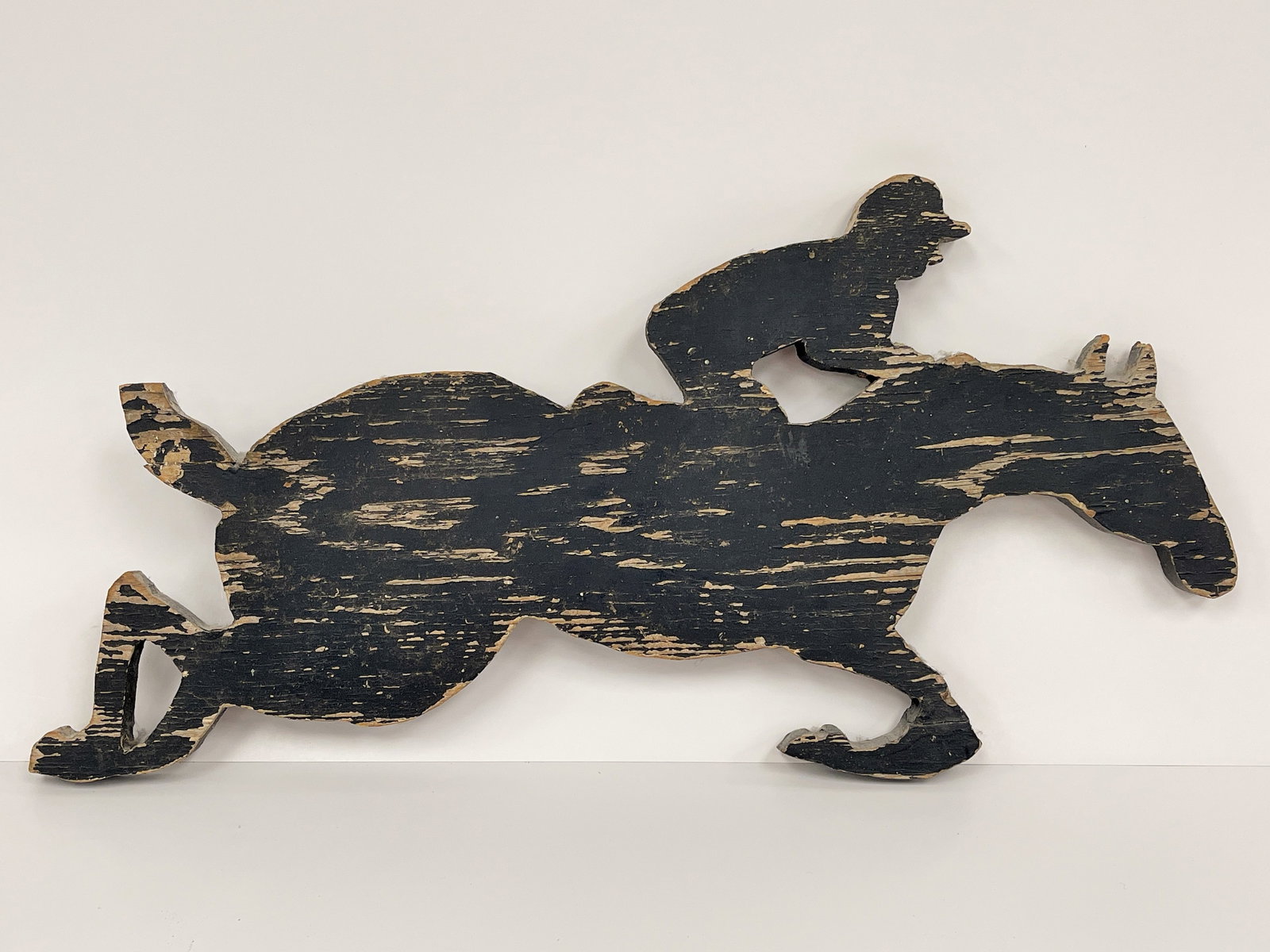 HORSE & JOCKEY WEATHERVANE: HORSE & JOCKEY WEATHERVANE C 1900-20, PINE, ORIGINAL PAINT, EXCELLENT CONDITION.