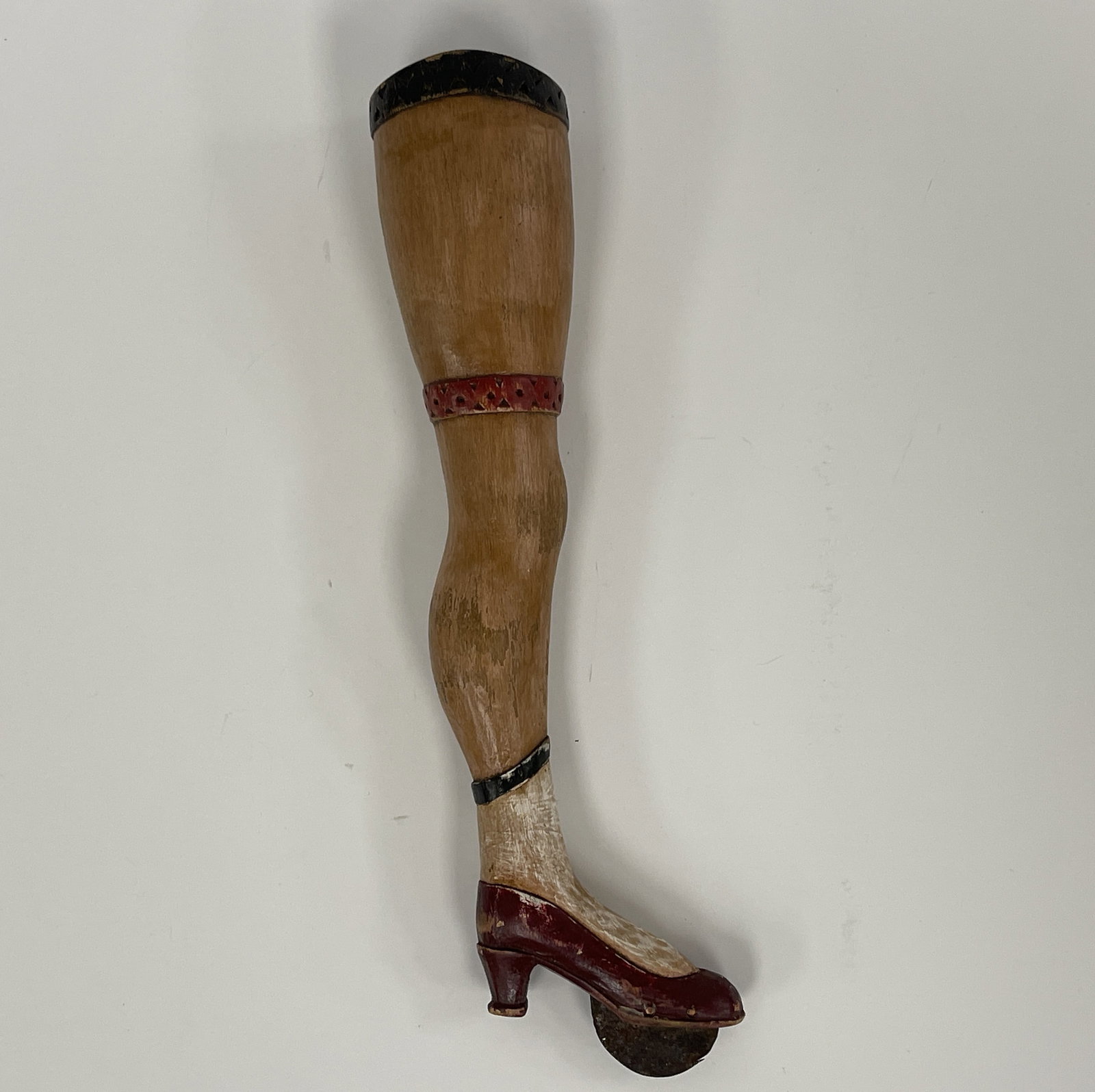 FABULOUS LADY LEG MACKEREL PLOW: FABULOUS LADY LEG MACKEREL PLOW 19TH C, FULL BODY CARVED, POLYCHROME ORIGINAL PAINT, EXCELLENT CONDITION.