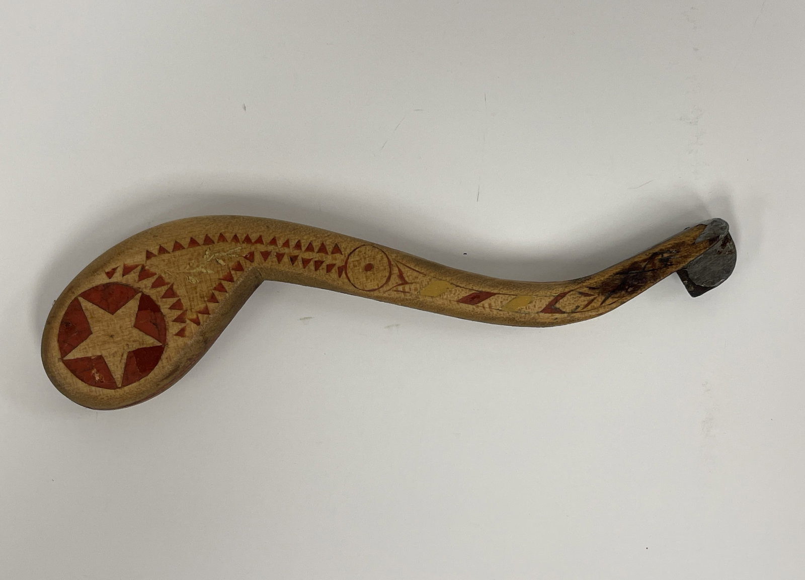 STAR CARVED MACKEREL PLOW: STAR CARVED MACKEREL PLOW 19TH C, PROFUSELY CARVED & PAINT DECORATED, EXCELLENT CONDITION.