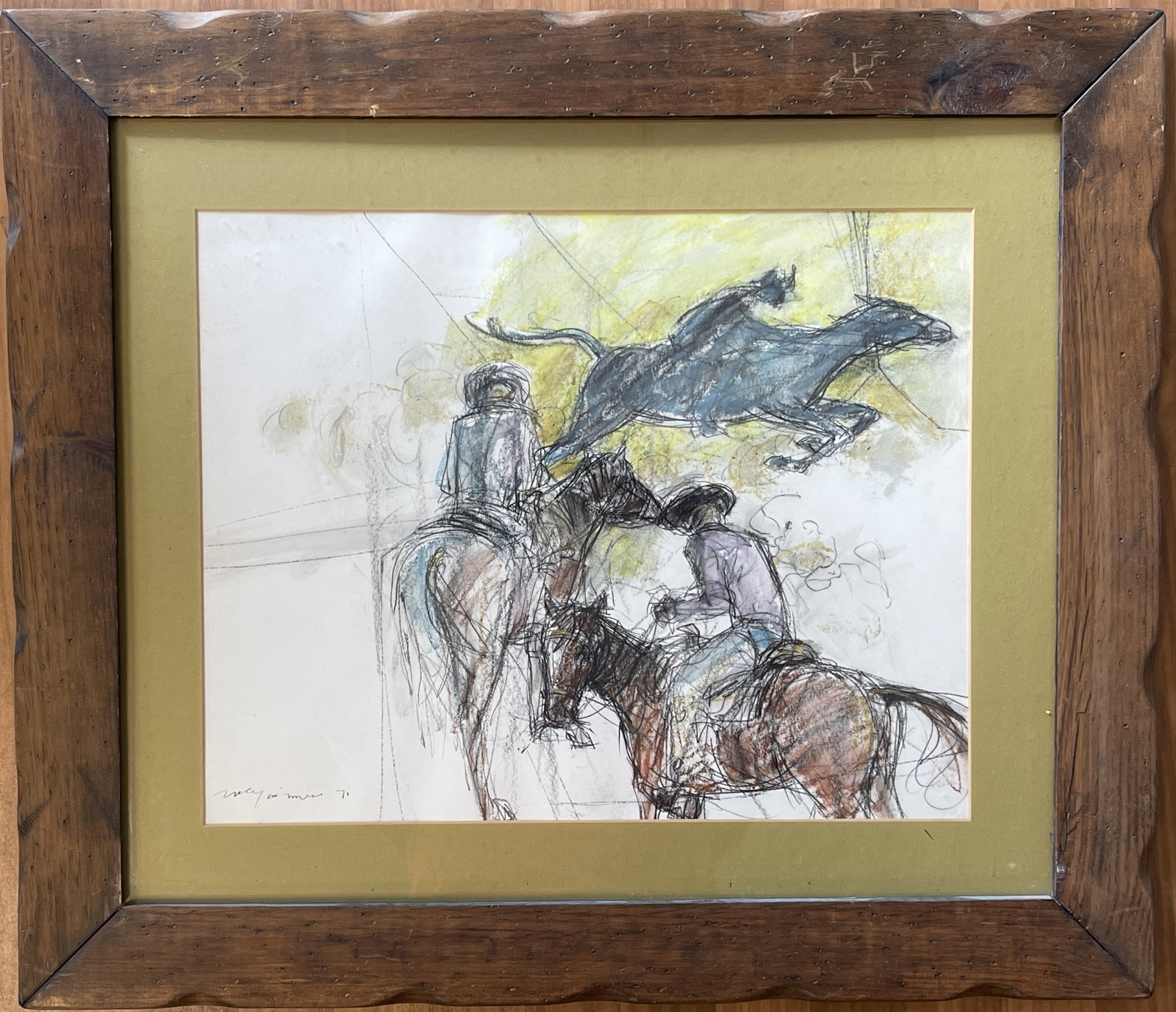 HORSEBACK RIDERS LITHOGRAPH: HORSEBACK RIDERS LITHOGRAPH MODERN, FRAMED, EXCELLENT CONDITION.