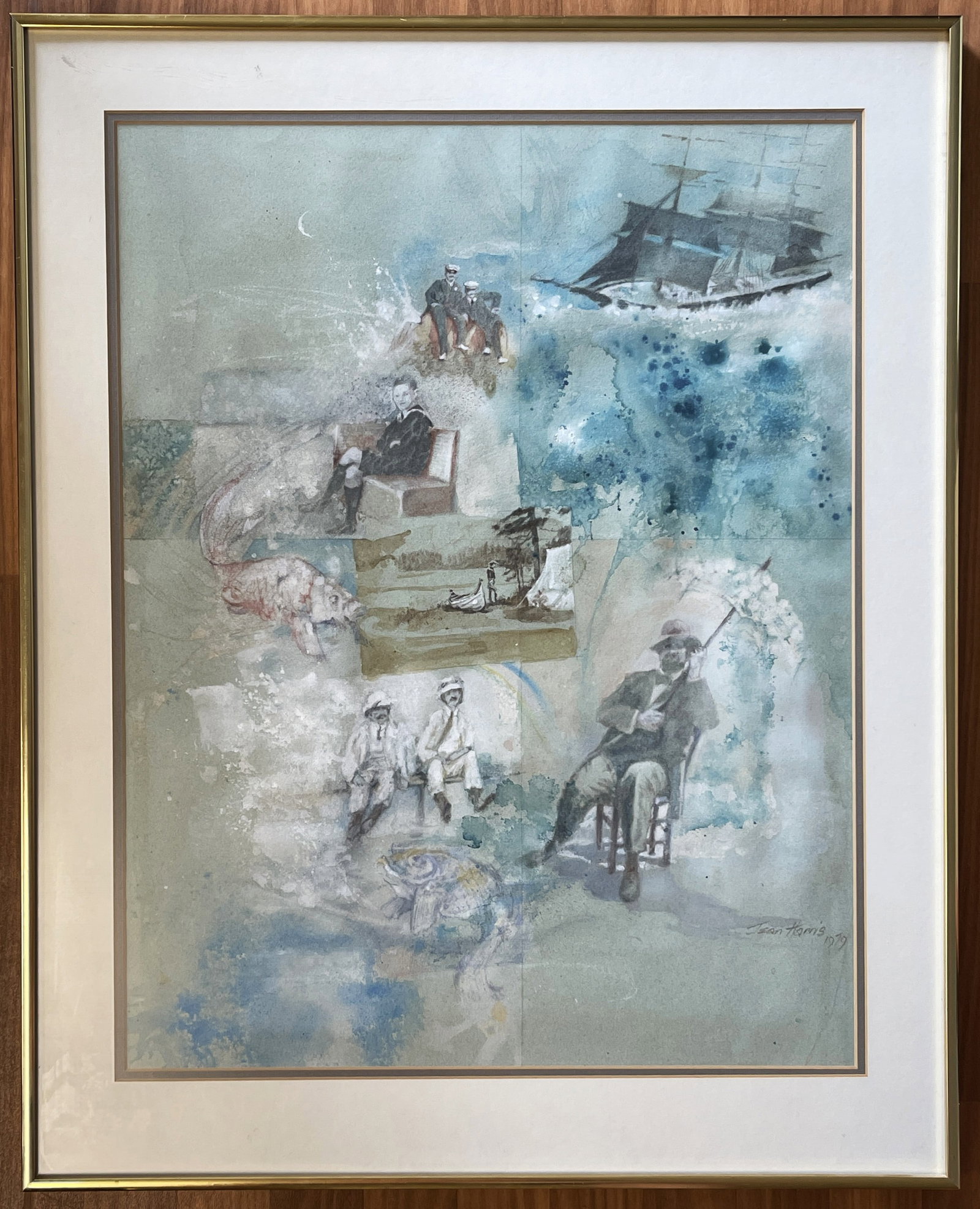 NAUTICAL REMINISCENCE LITHOGRAPH: NAUTICAL REMINISCENCE LITHOGRAPH MODERN, FRAMED, EXCELLENT CONDITION.
