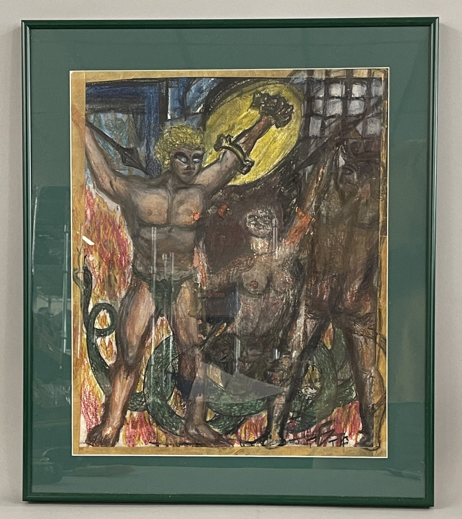 PAINTING ADAM AND EVE: PAINTING ADAM AND EVE MODERN, CRAYON AND PENCIL ON PAPER, EXCELLENT CONDITION.