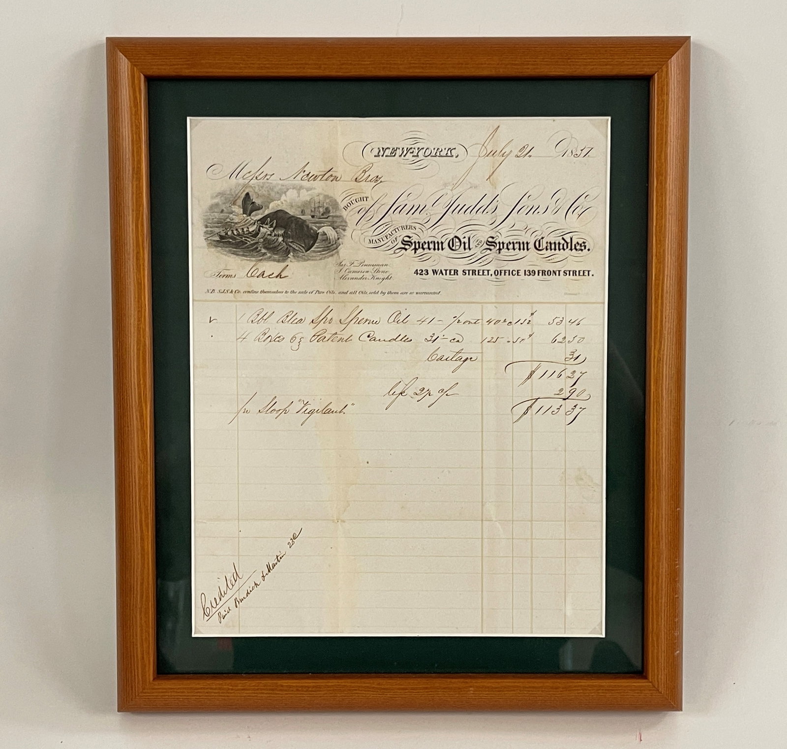 1837 INVOICE WHALE SPERM OIL & SPERM OIL (1 of 3)