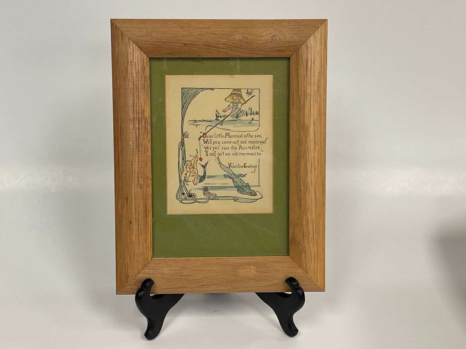 MERMAID VALENTINE: MERMAID VALENTINE C 1909, FRAMED, EXCELLENT CONDITION.