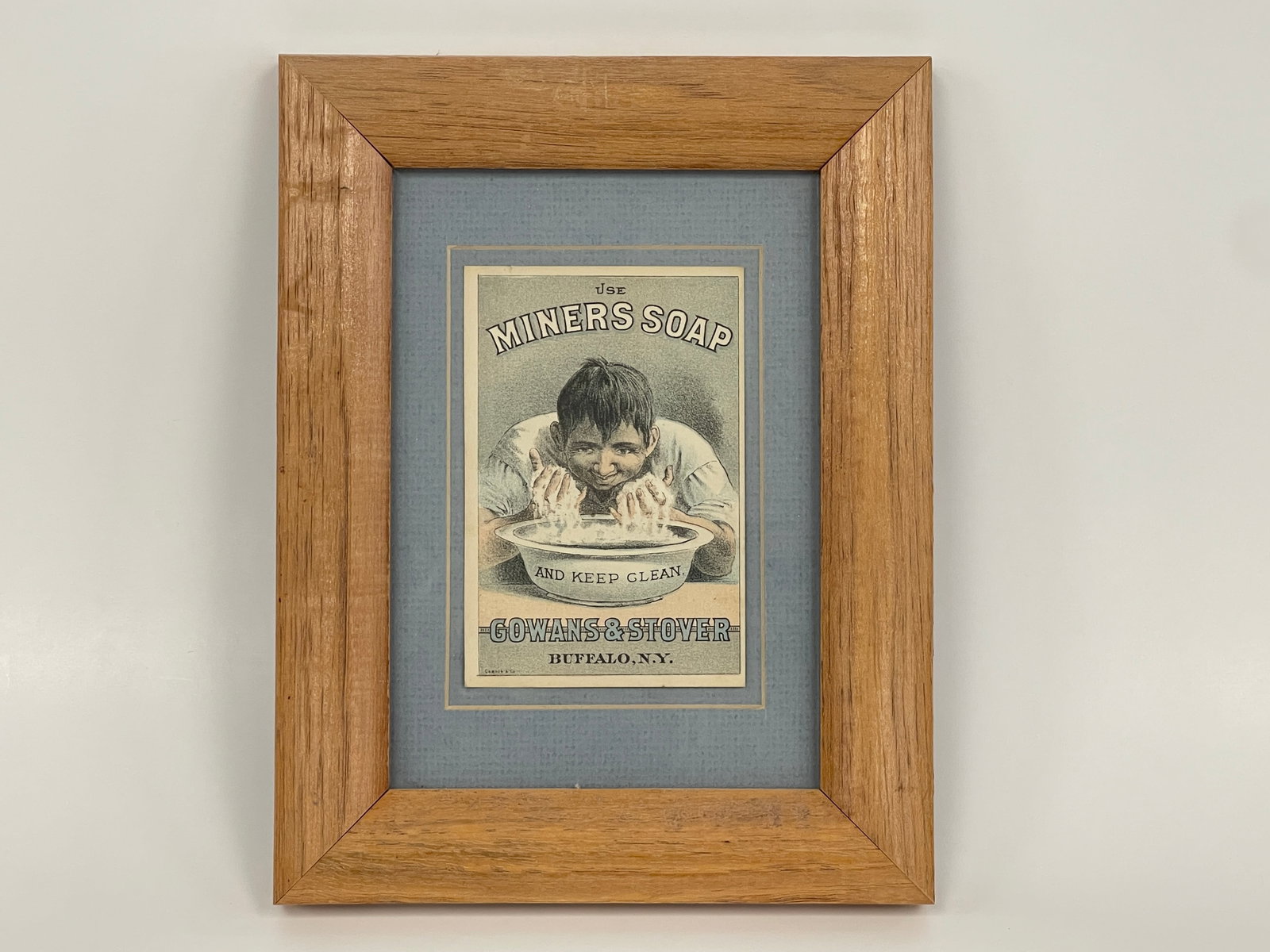 MINERS SOAP TRADE CARD: MINERS SOAP TRADE CARD 19TH C, FRAMED, EXCELLENT CONDITION.