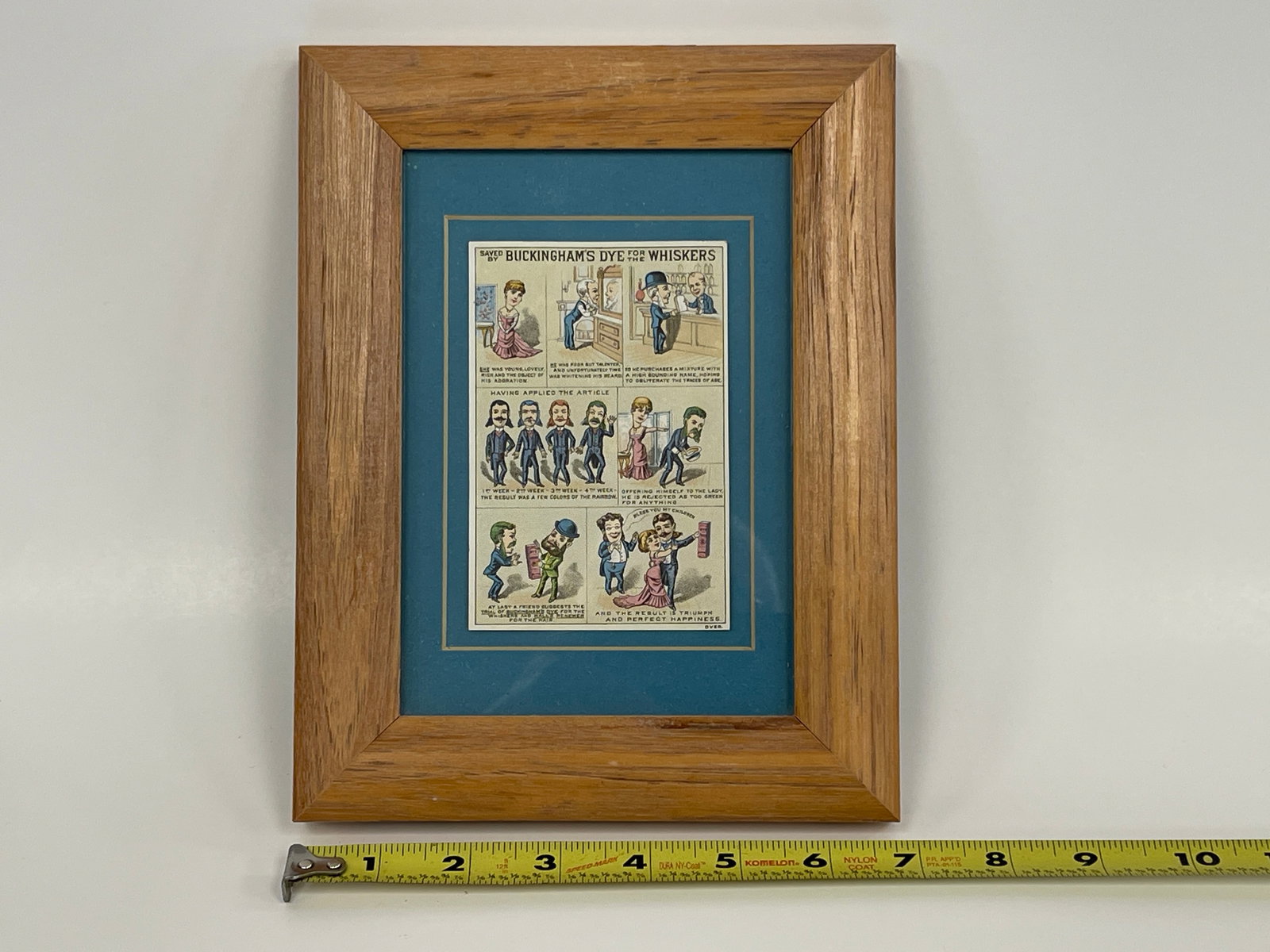 BUCKINGHAM’S WHISKERS DYE TRADE CARD: BUCKINGHAM’S WHISKERS DYE TRADE CARD 19TH C, FRAMED, EXCELLENT CONDITION.