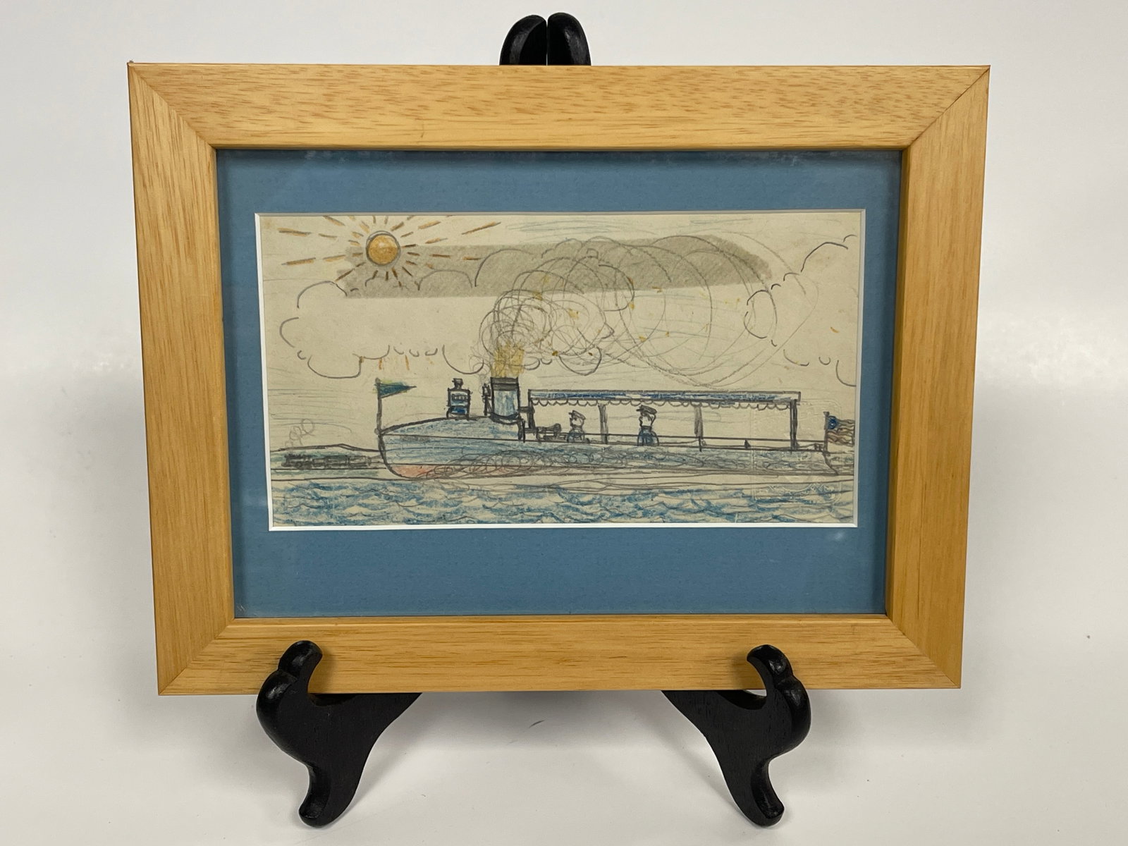 LAKE CRUISER PAINTING: LAKE CRUISER PAINTING EARLY 20TH C, WC & PENCIL, FRAMED, EXCELLENT CONDITION
