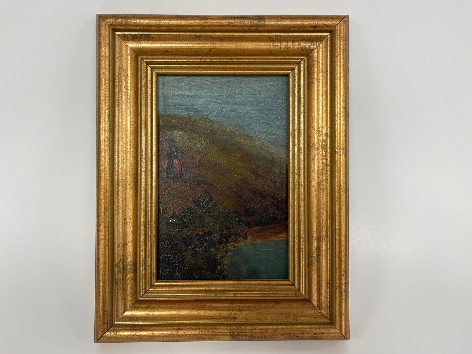 BLACK WOMAN AT SHORE PAINTING: BLACK WOMAN AT SHORE PAINTING ON/WOOD PANEL, 19TH C, FRAMED, EXCELLENT CONDITION