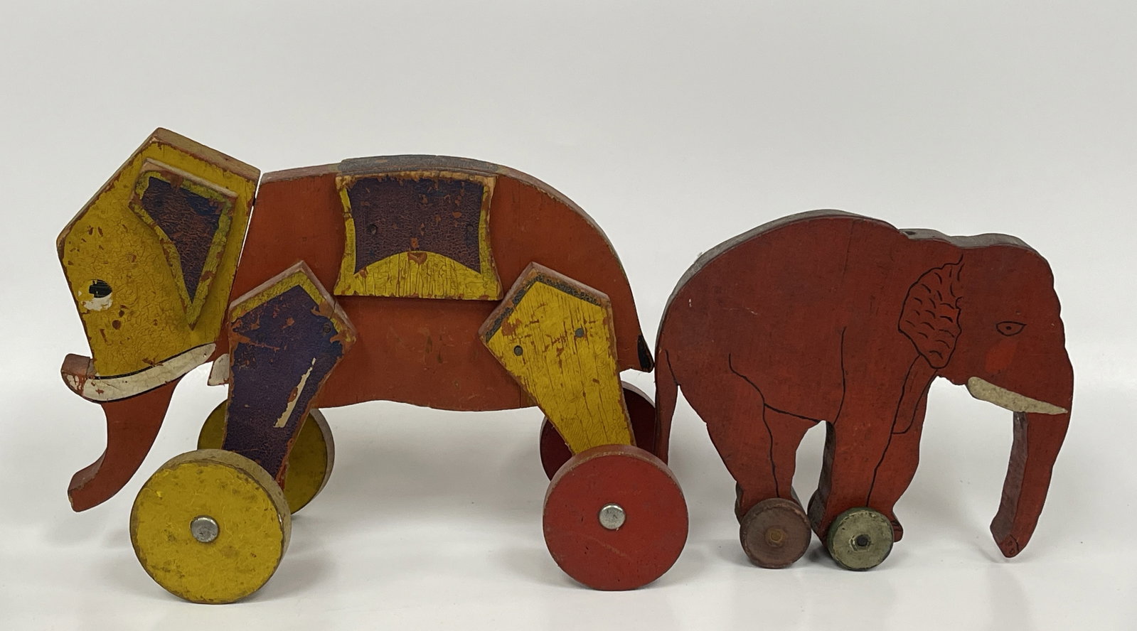 2 RED ELEPHANT PULL TOYS - 2