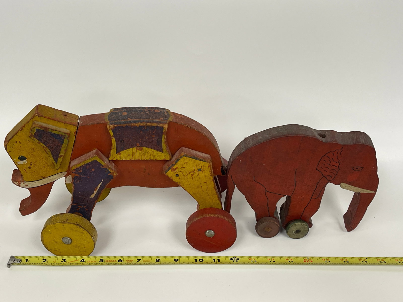 2 RED ELEPHANT PULL TOYS - 3