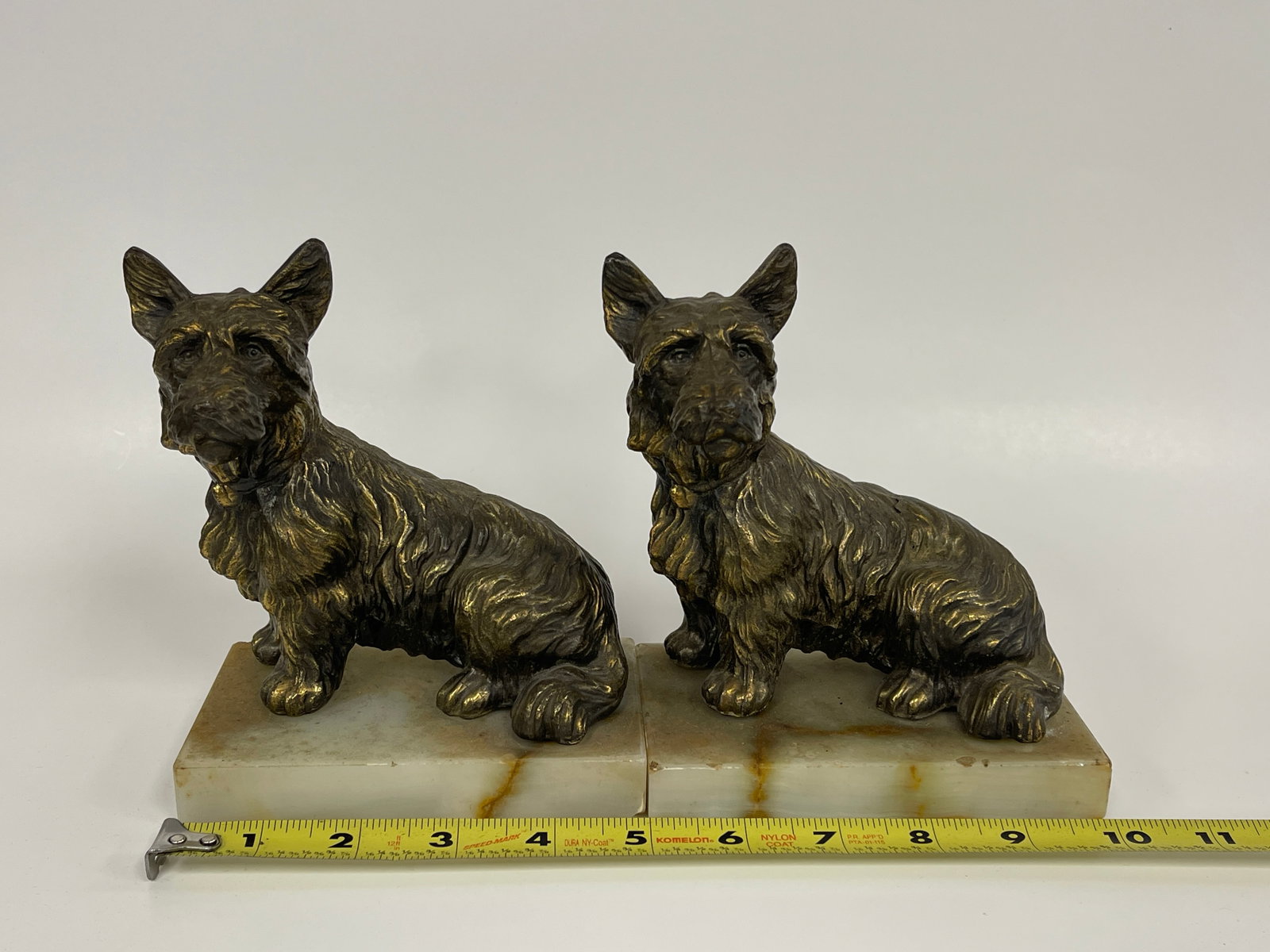 TERRIER BOOKENDS: TERRIER BOOKENDS C 1900, CAST METAL & MARBLE, EXCELLENT CONDITION