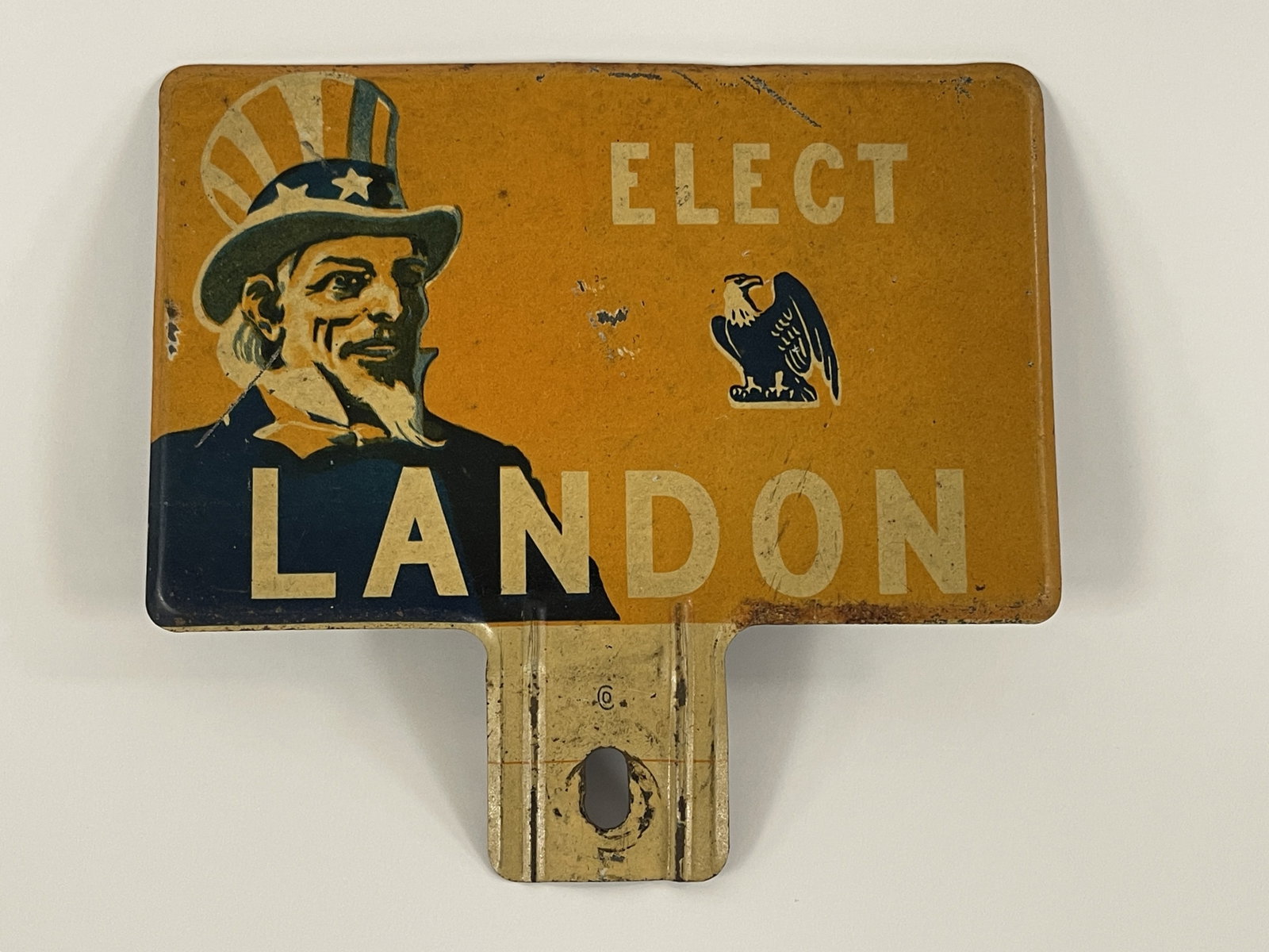PATRIOTIC LICENSE PLATE TOPPER: PATRIOTIC LICENSE PLATE TOPPER EARLY 20TH C, PRESSED STEEL, EXCELLENT CONDITION