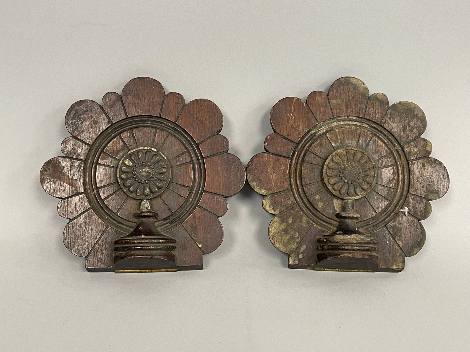 CARVED ROSETTE CANDLE SHELVES: CARVED ROSETTE CANDLE SHELVES 19TH C, WOOD, ORIGINAL FINISH, EXCELLENT CONDITION.