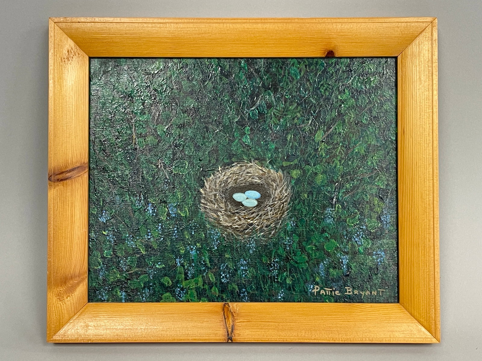 ROBIN’S EGG NEST PAINTING: ROBIN’S EGG NEST PAINTING MODERN, O/AB, FRAMED, EXCELLENT CONDITION.