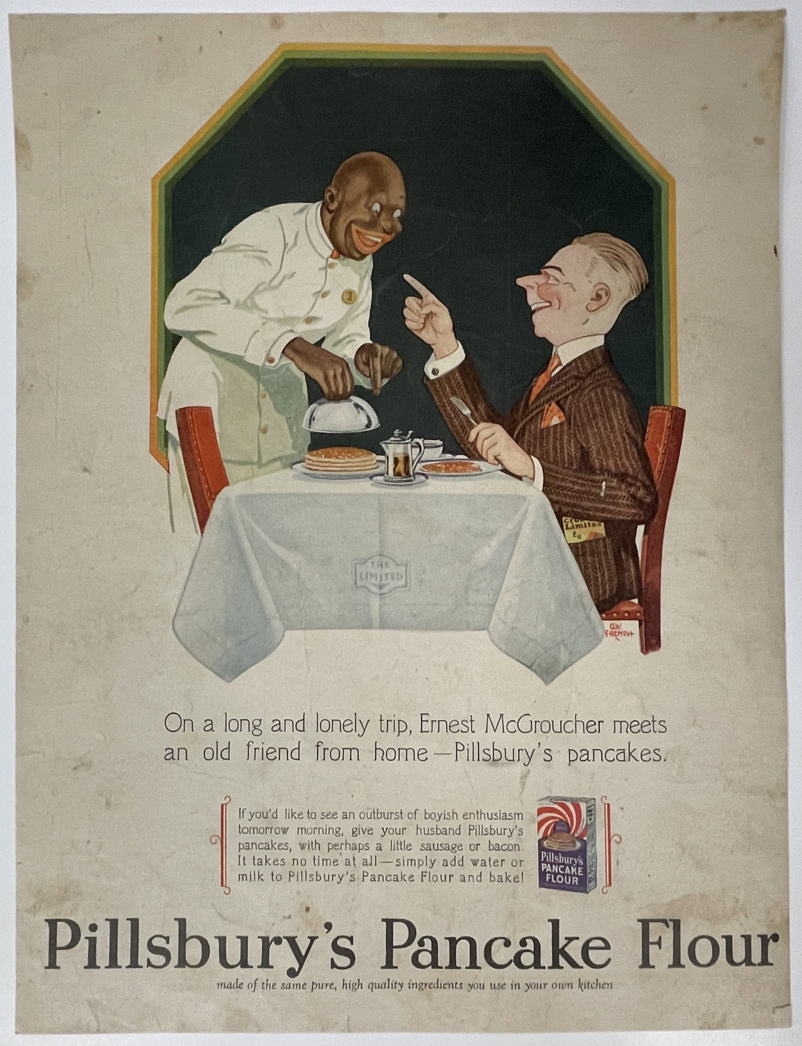PILLSBURY’S PANCAKE FLOUR BROADSIDE: PILLSBURY’S PANCAKE FLOUR BROADSIDE C 1900, UNFRAMED, EXCELLENT CONDITION.