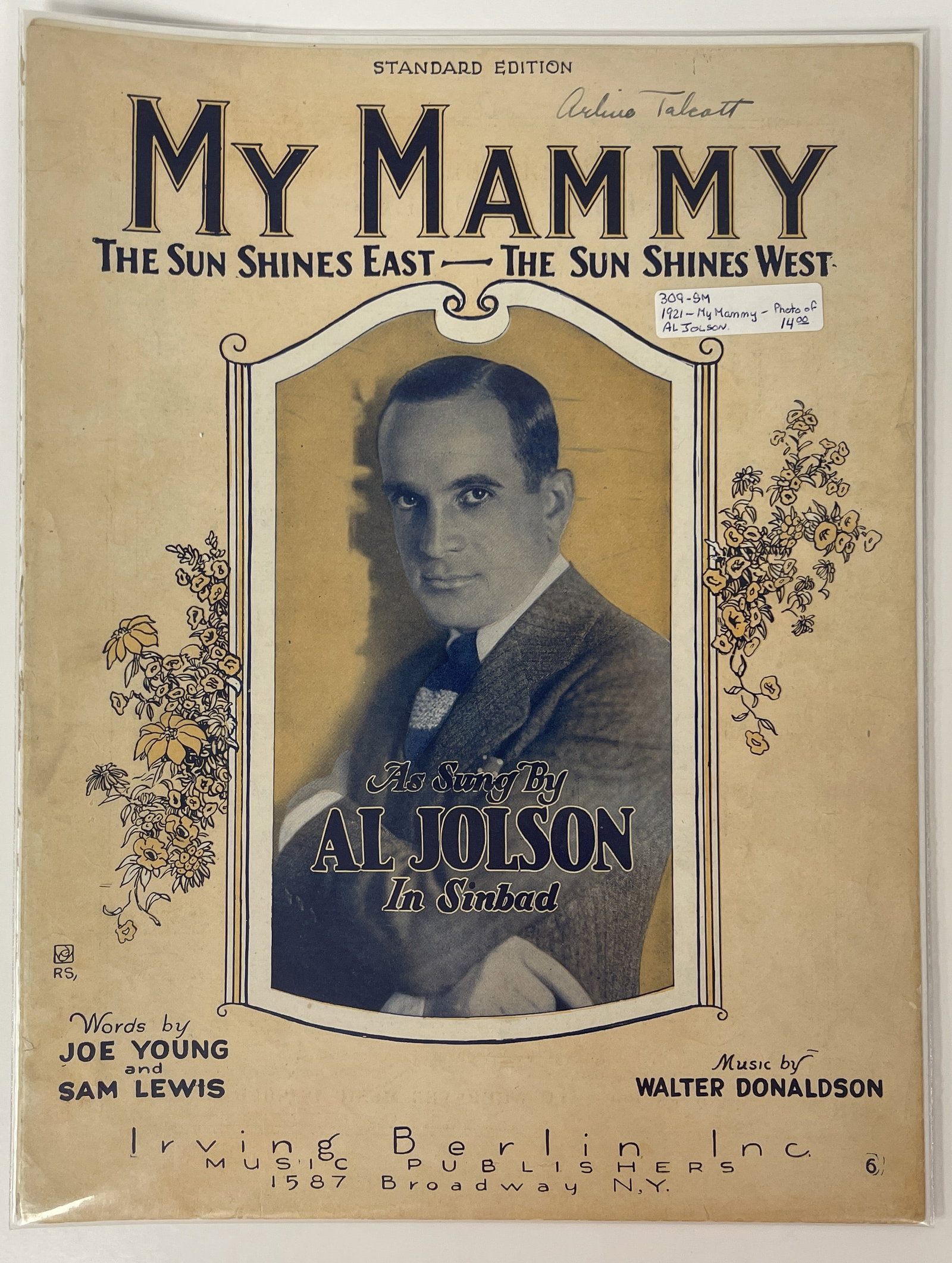 1921 AL JOLSON SHEET MUSIC (1 of 1)