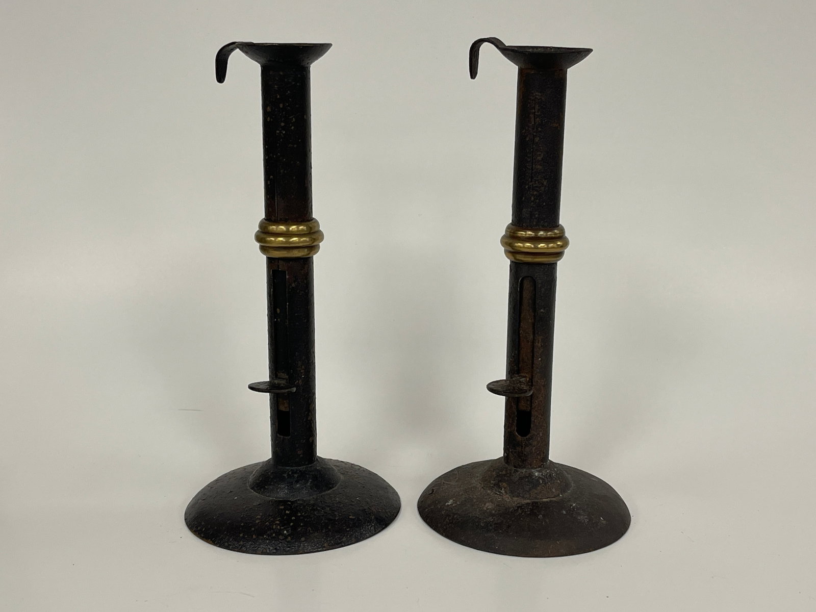 PAIR OF 18-19THC WEDDING BAND HOGSCRAPER CANDLESTICKS (1 of 3)