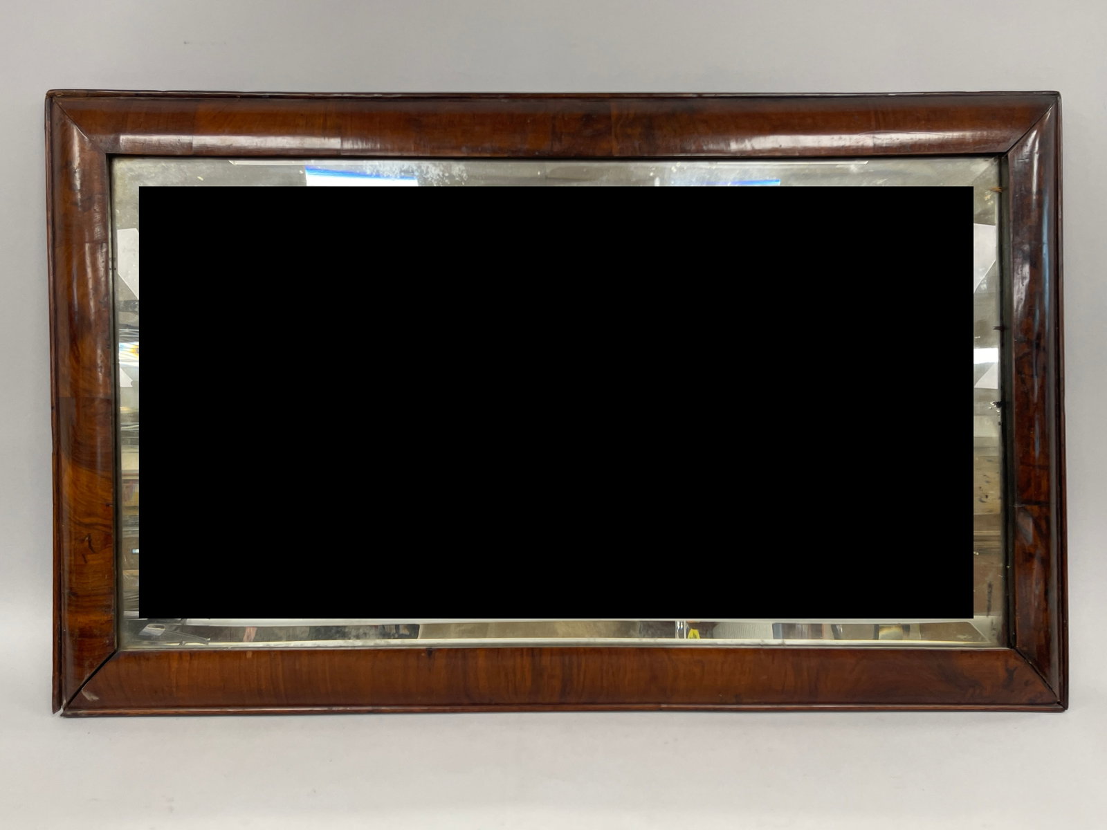 17TH C BURL VENEER BOLECTIN MIRROR WITH ORIGINAL BEVELED EDGE GLASS AND ORIGINAL BACK BOARD RARE: 17TH C BURL VENEER BOLECTIN MIRROR WITH ORIGINAL BEVELED EDGE GLASS AND ORIGINAL BACK BOARD RARE LARGE SIZE C.1660-1690