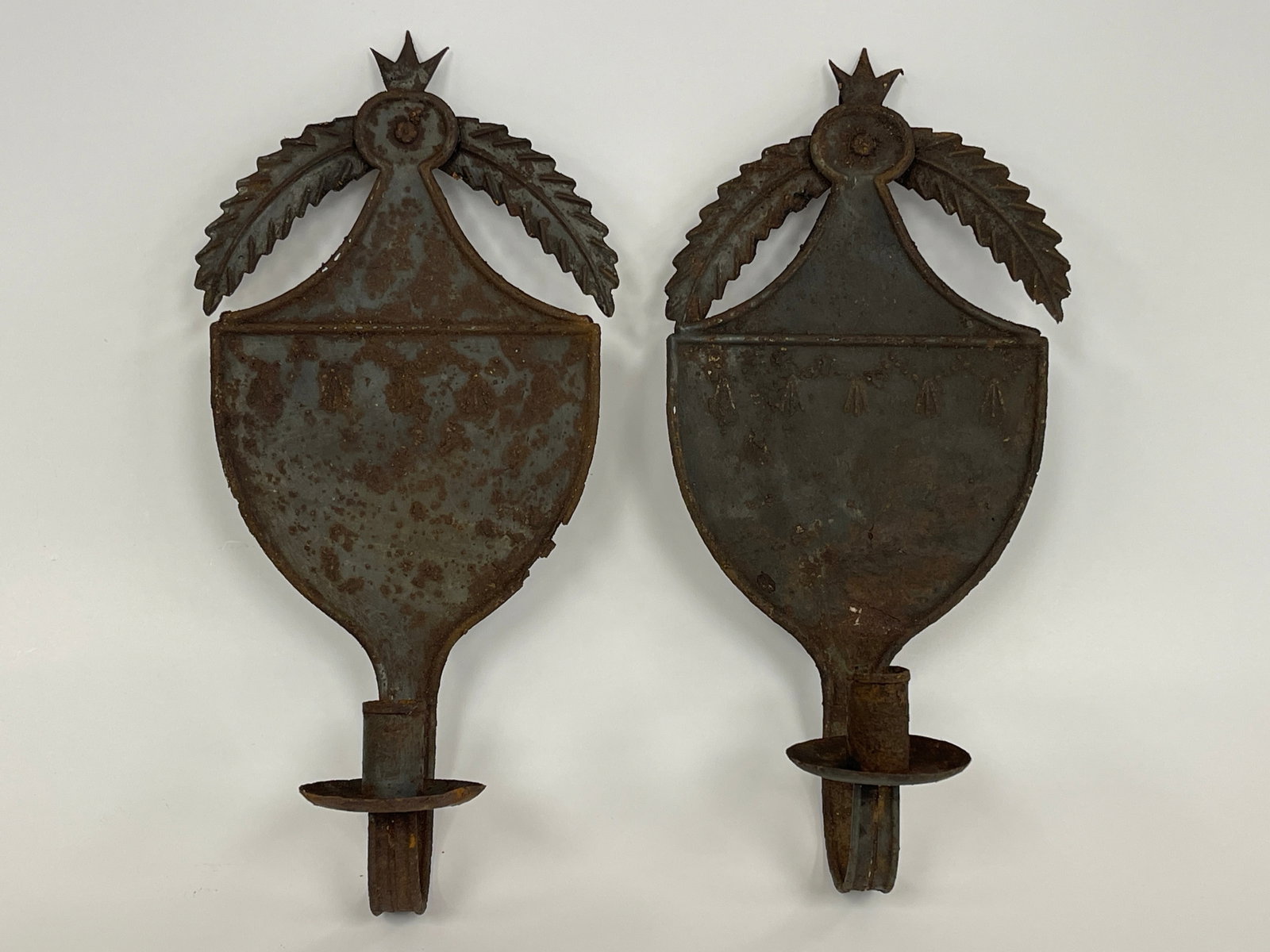 PAIR OF BEAUTIFUL FORM SHEET IRON, HANGING, FEDERAL LIGHTING SCONCES (1 of 7)
