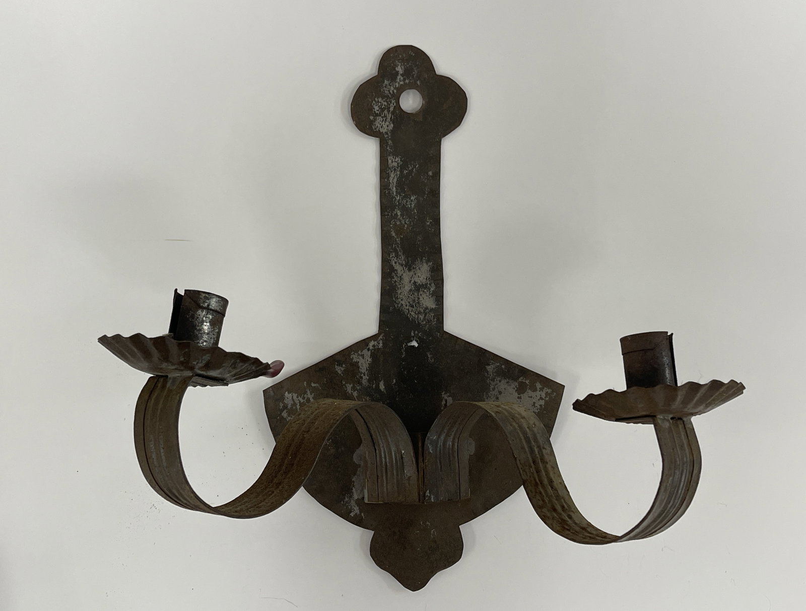 19TH C DOUBLE CANDLE HANGING TIN SCONCE (1 of 3)