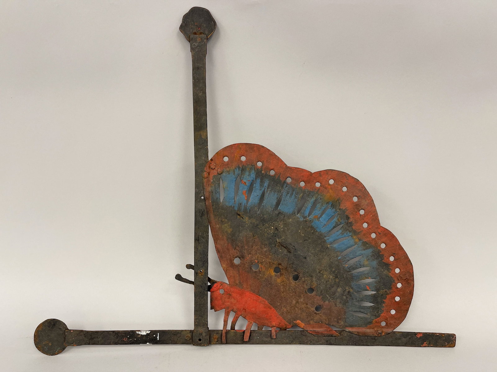 BUTTERFLY WEATHERVANE C 1900: BUTTERFLY WEATHERVANE C 1900, SHEET IRON, ORIGINAL PAINT, EXCELLENT CONDITION. 21 X 23