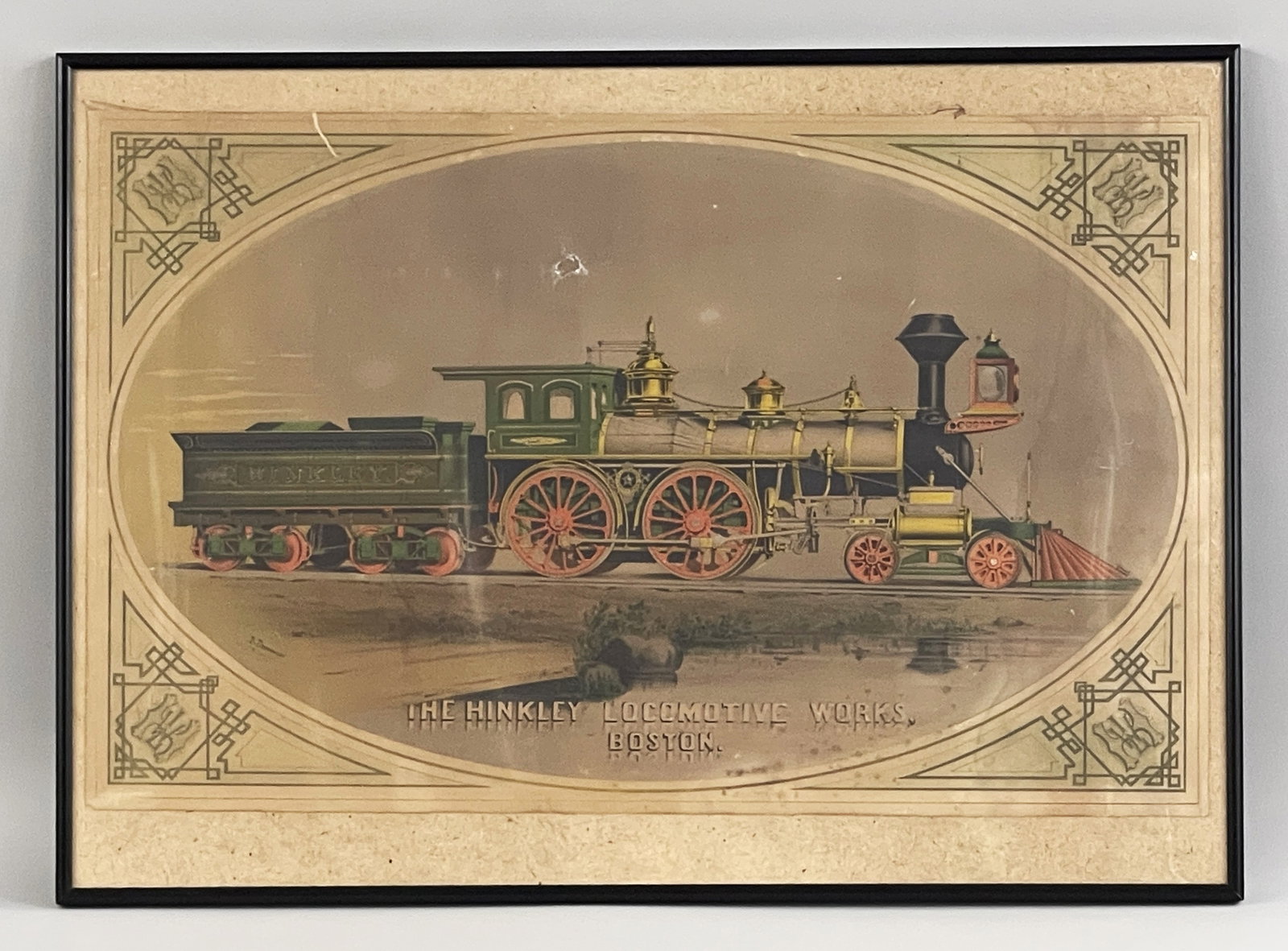 LATE 19TH C LITHOGRAPH HINKLEY LOCOMOTIVE WORKS ,BOSTON (1 of 4)