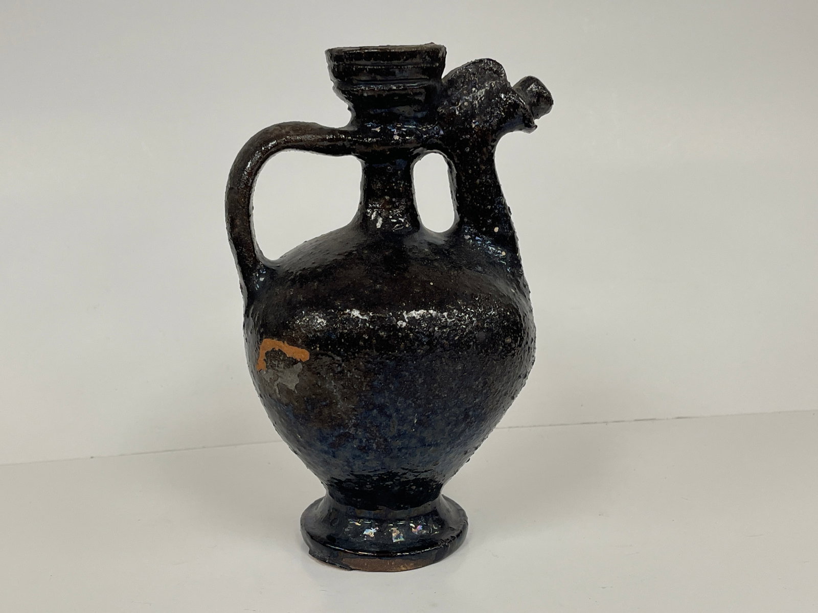 NICE REDWARE WHALE OIL-FILLER JUG: NICE REDWARE WHALE OIL-FILLER JUG