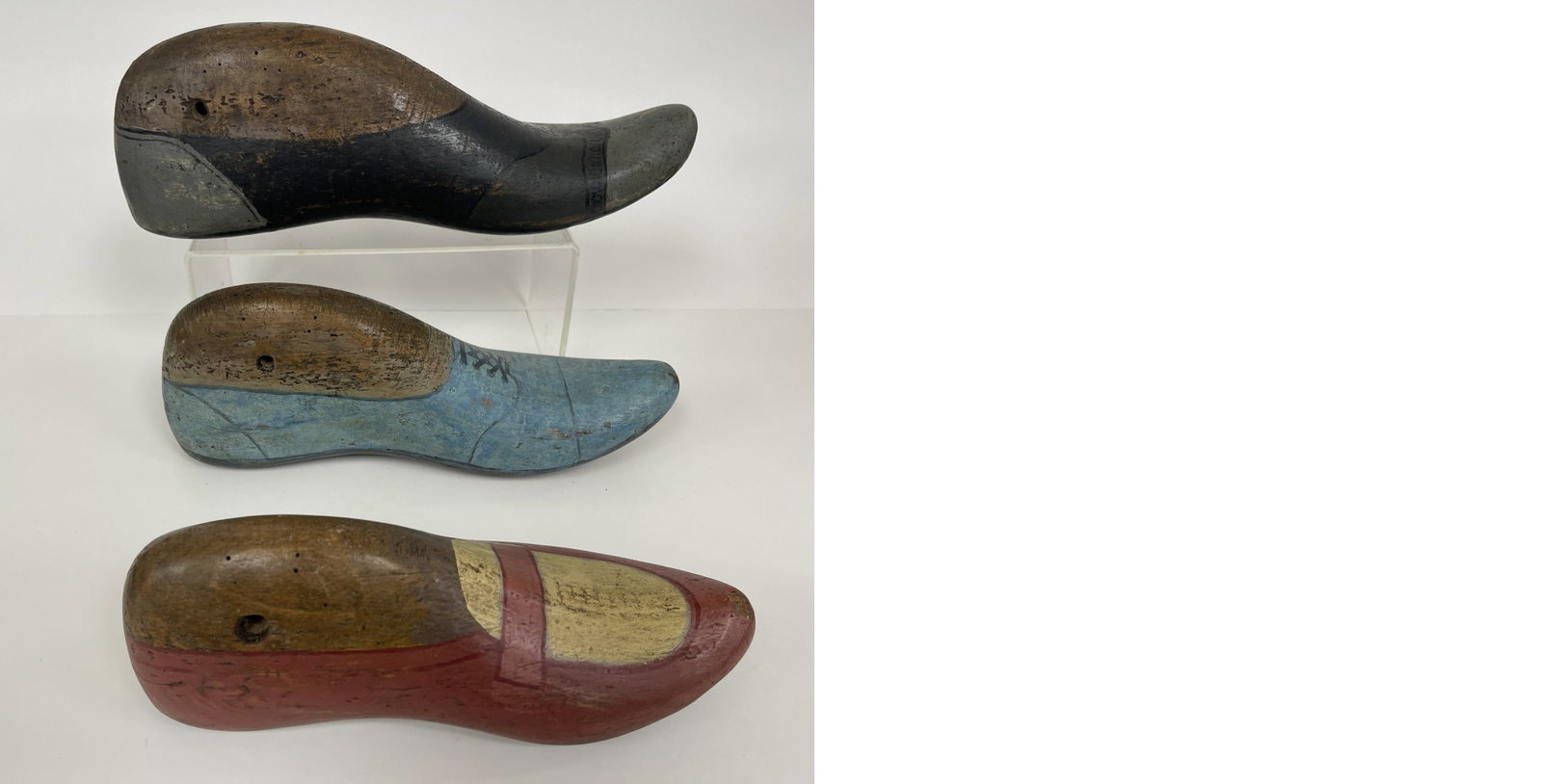 5 DECORATED FUN WOODEN SHOE FORMS INCLUDING TWO "SPIKE HIGH HEEL" MODELS (1 of 5)