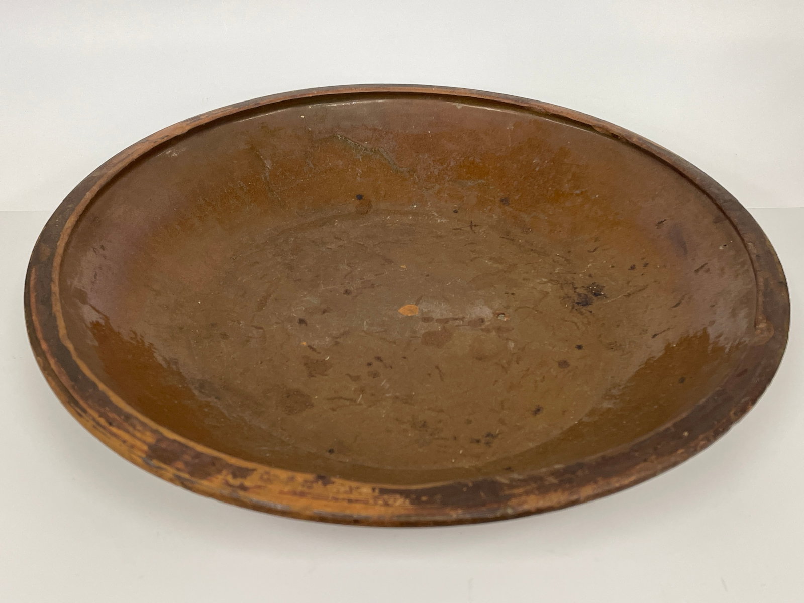 NEW ENGLAND REDWARE LATE 18TH MILK PAN: NEW ENGLAND REDWARE LATE 18TH MILK PAN