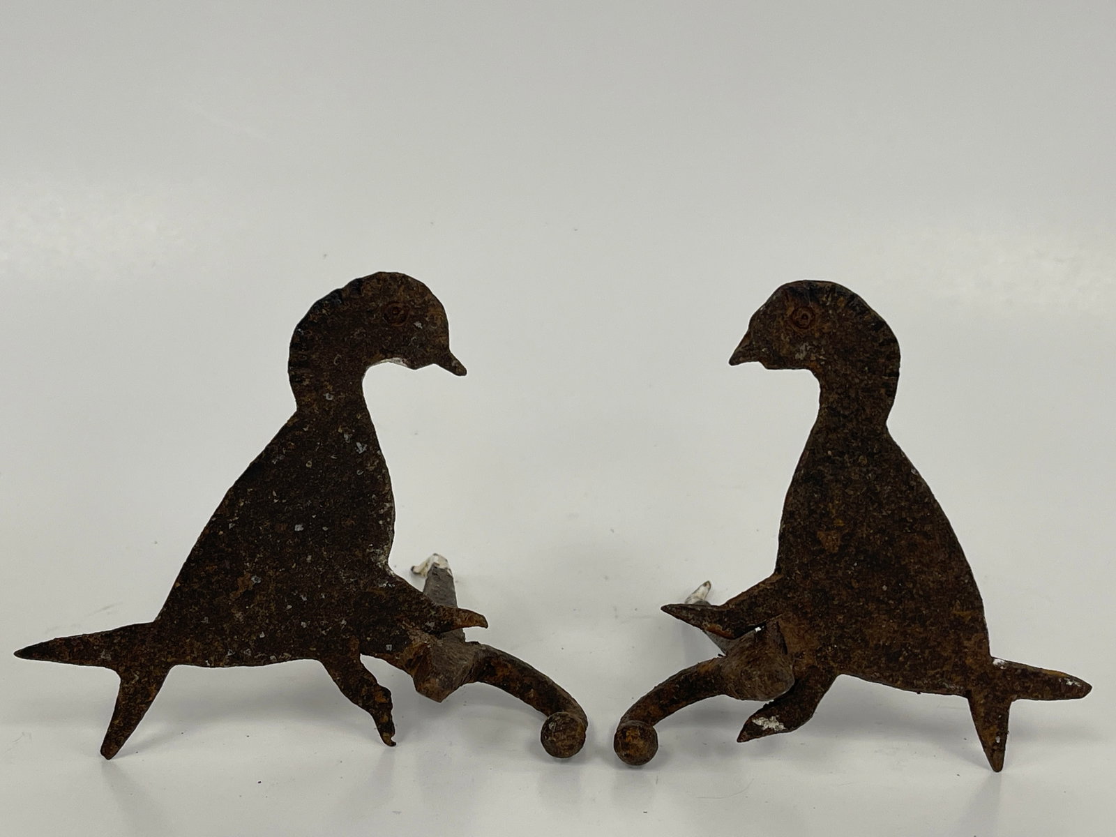 PAIR OF FORGED IRON BEAM HOOKS W/ FANCIFUL CHICKEN FINIALS (1 of 4)